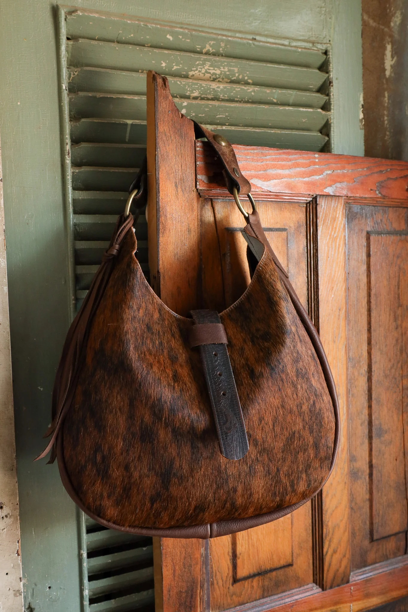 Two Bar West Hair on Hide Brindle Vintage Strap Bag - Image 2