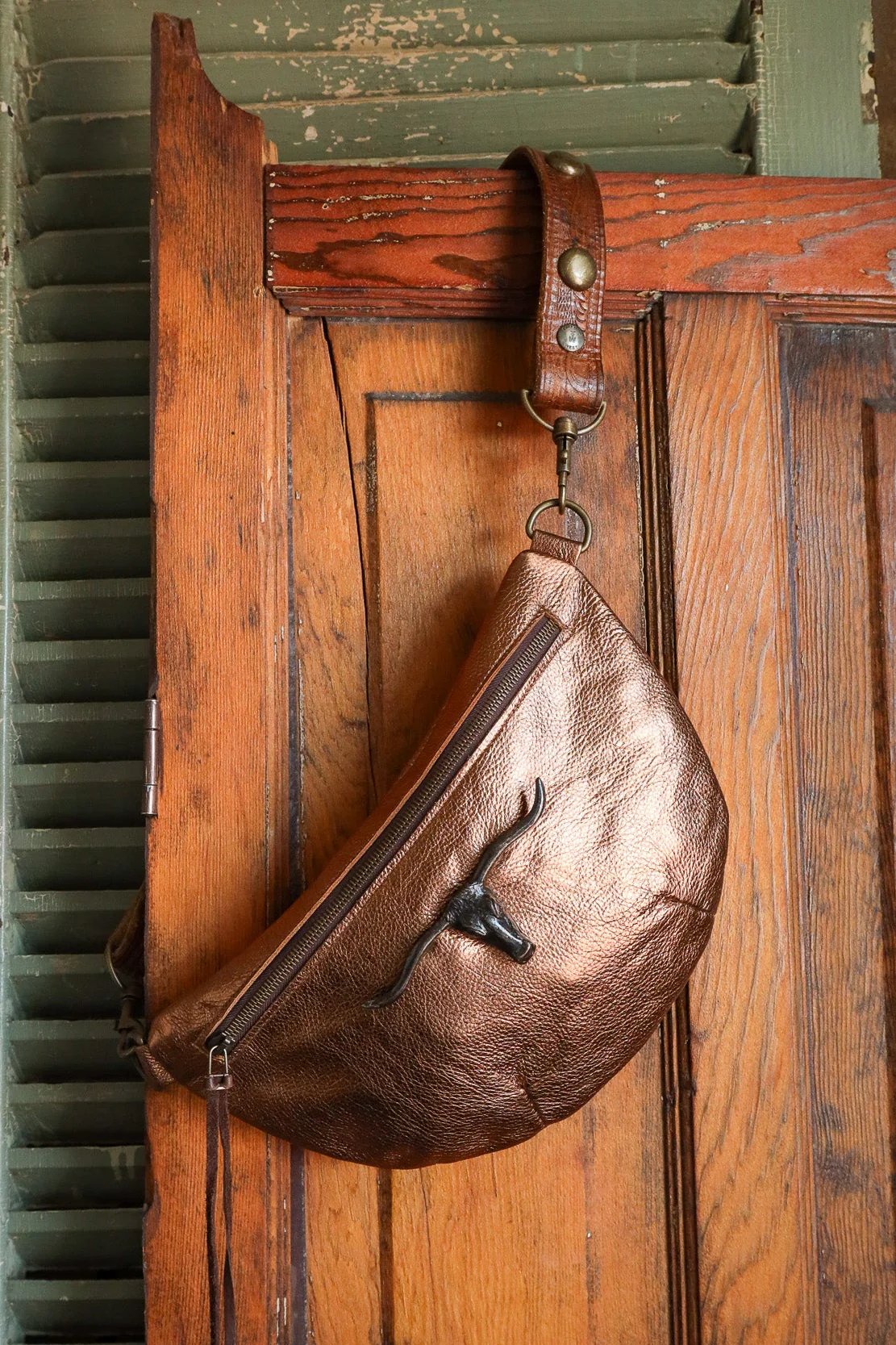 Two Bar West Small Brass Longhorn Vintage Strap Bag