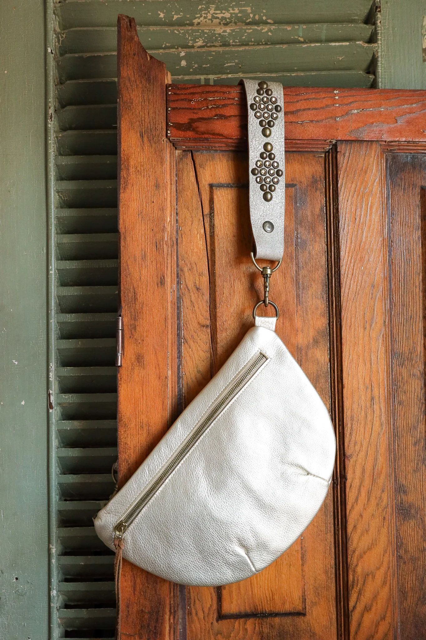 Two Bar West Small Zipper Shoulder Gem Strap Bag
