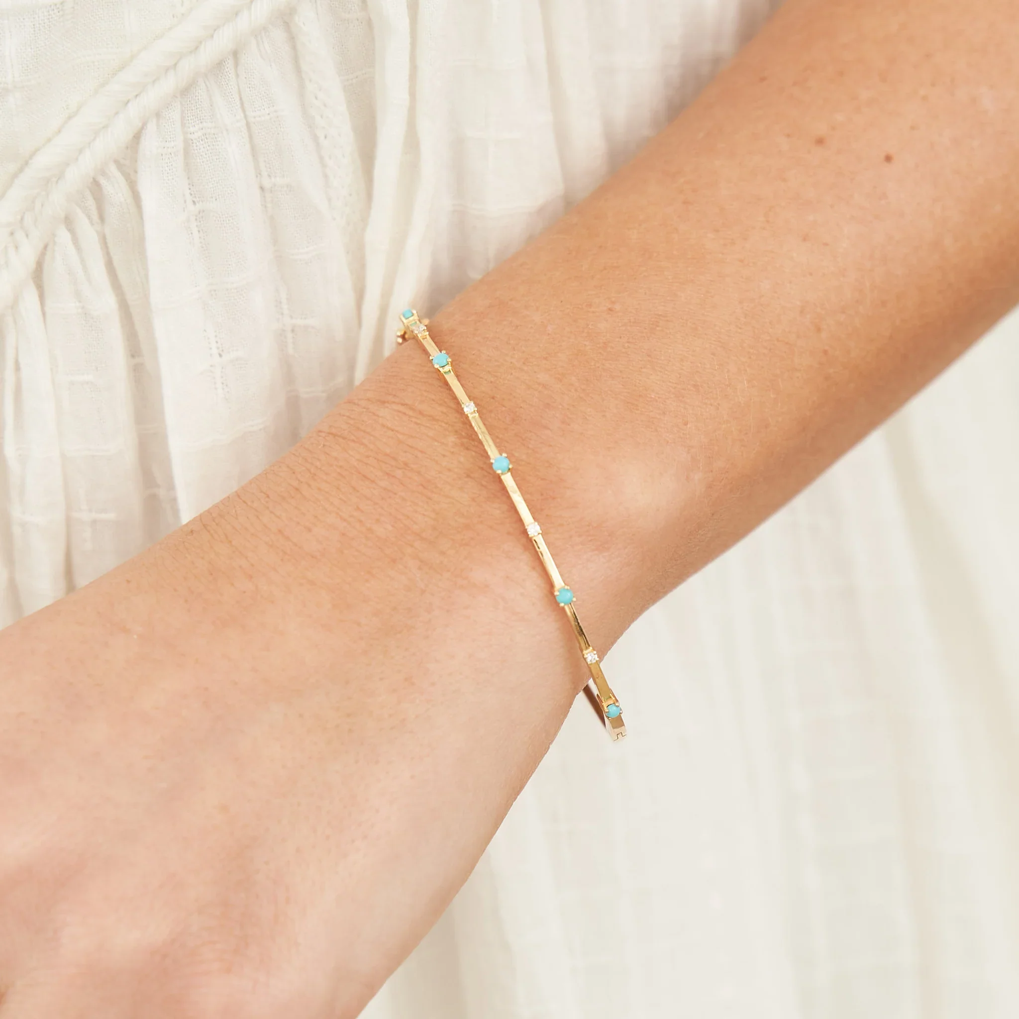 Christina Greene Emily 14k Gold Sleek Bangle in White Diamonds - Image 2