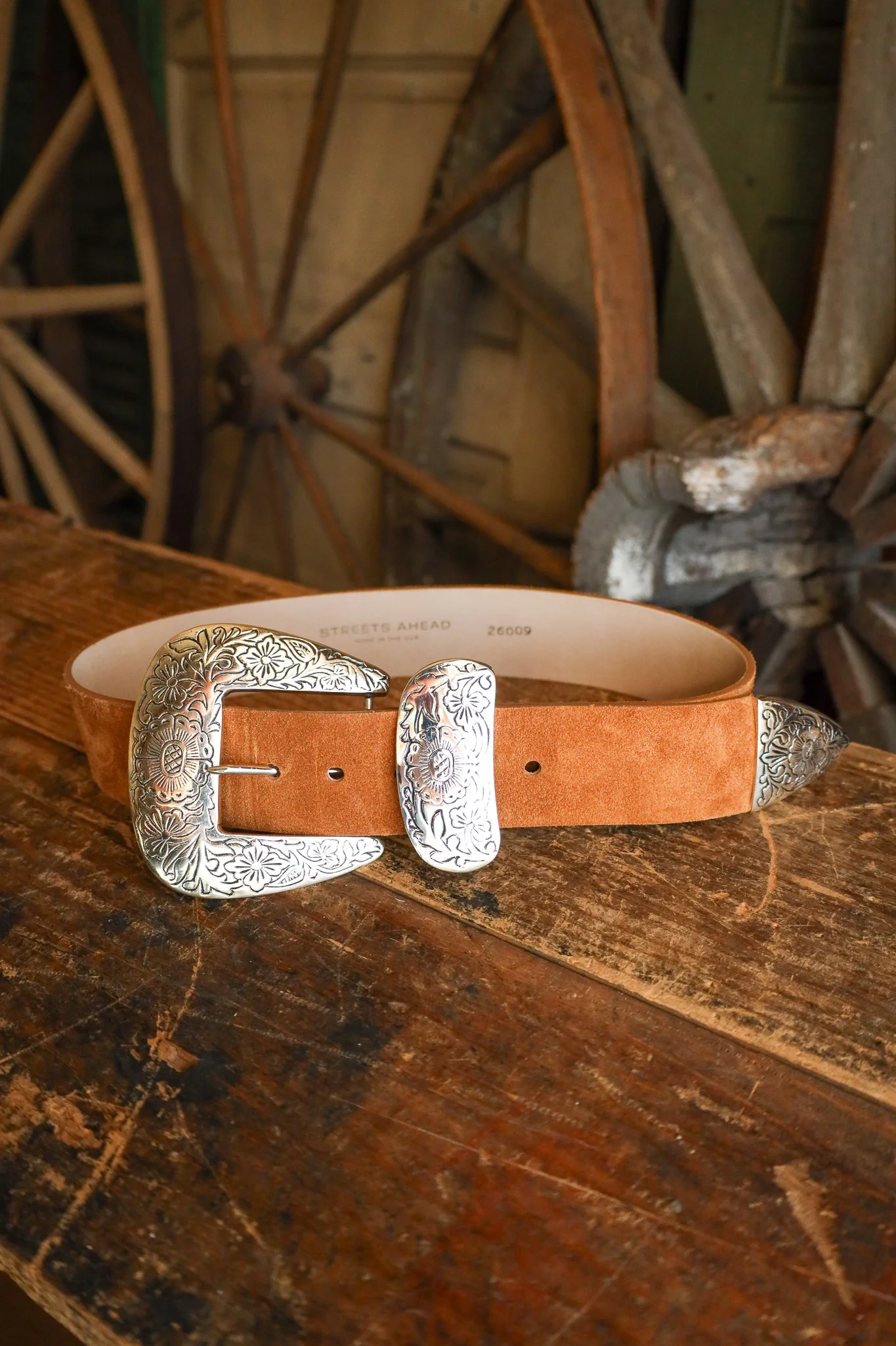 Streets Ahead Big Buckle Belt- Tan Suede - Image 6