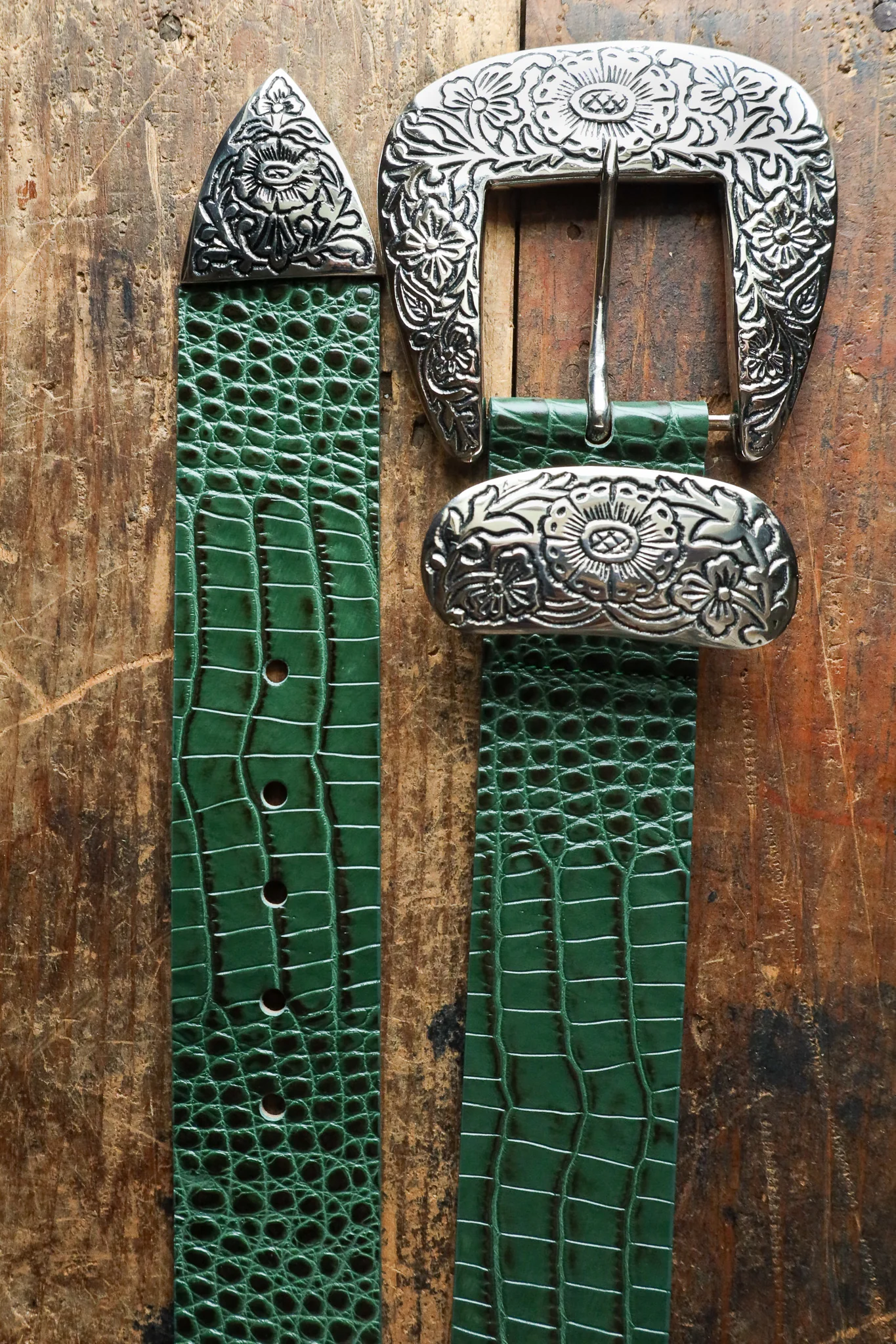 STREETS AHEAD BIG BUCKLE BELT- GREEN CROCODILE