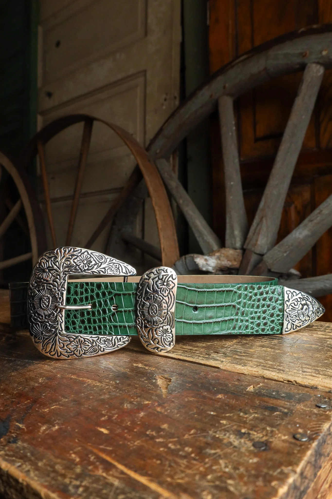 STREETS AHEAD BIG BUCKLE BELT- GREEN CROCODILE - Image 2