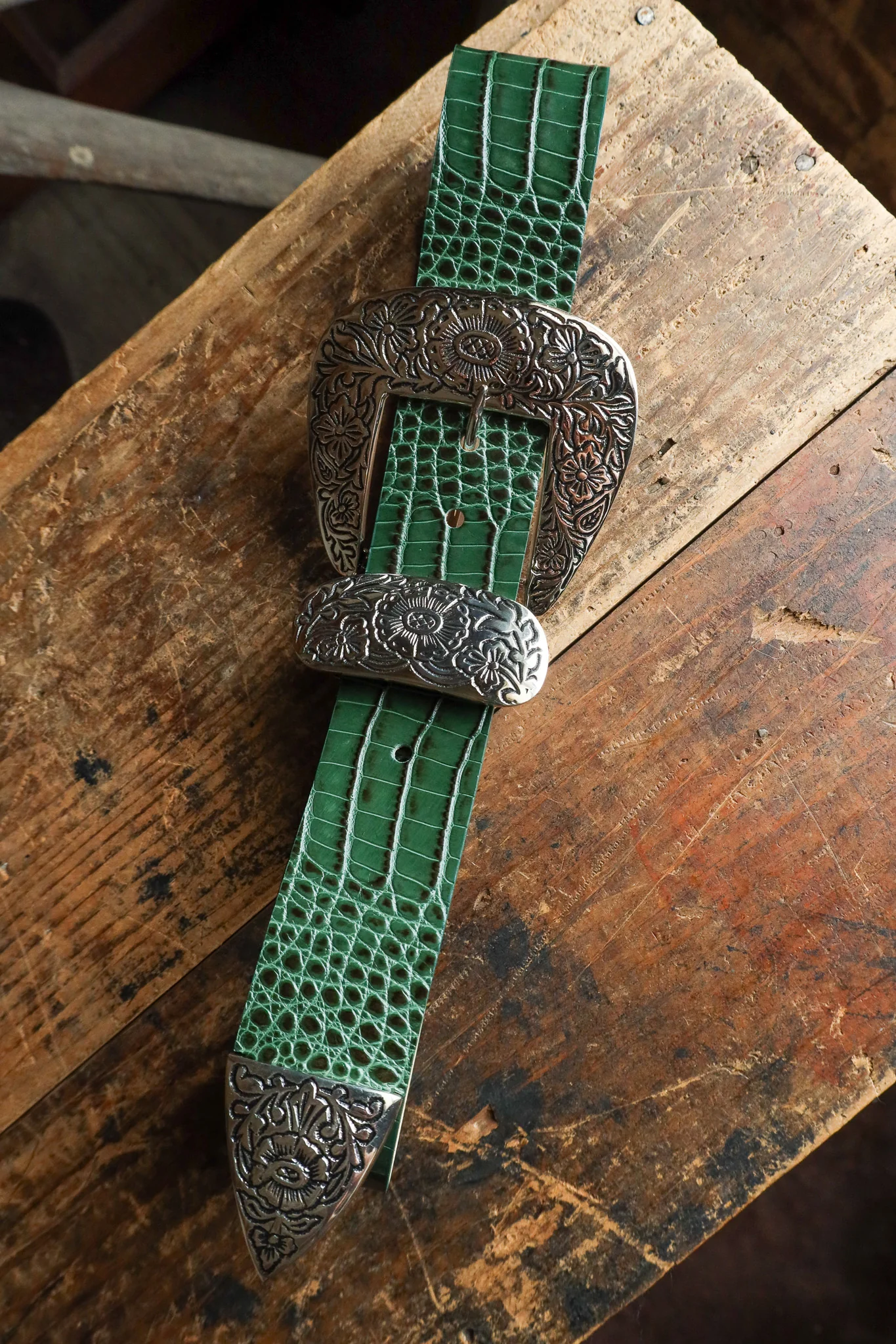 STREETS AHEAD BIG BUCKLE BELT- GREEN CROCODILE - Image 4