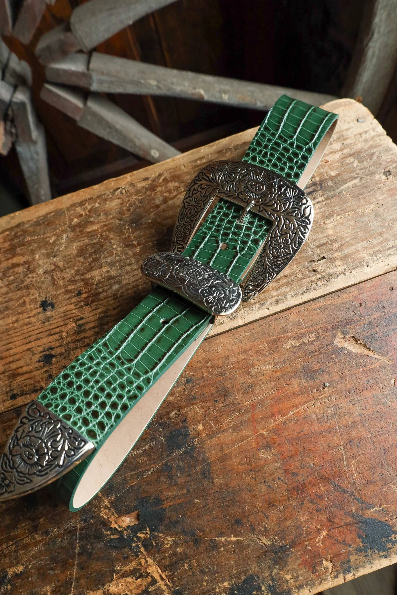 STREETS AHEAD BIG BUCKLE BELT- GREEN CROCODILE - Image 6
