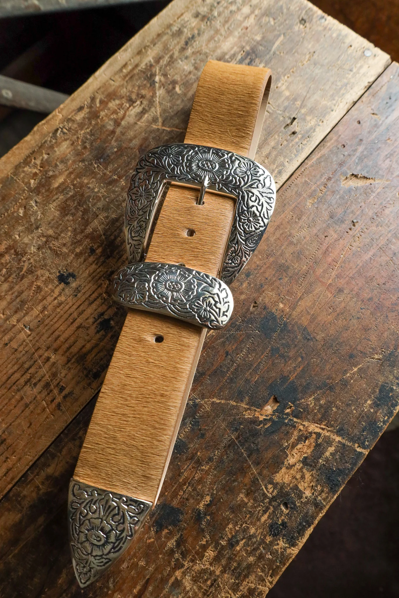 STREETS AHEAD BIG BUCKLE BELT- TAN HAIR ON HIDE - Image 2