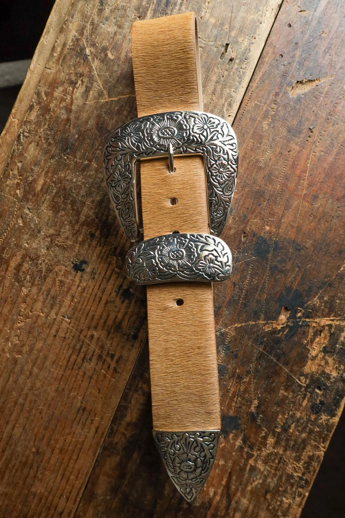 STREETS AHEAD BIG BUCKLE BELT- TAN HAIR ON HIDE - Image 5