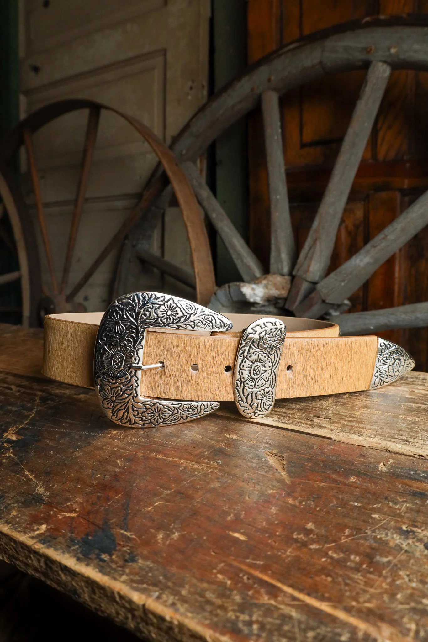 STREETS AHEAD BIG BUCKLE BELT- TAN HAIR ON HIDE - Image 6