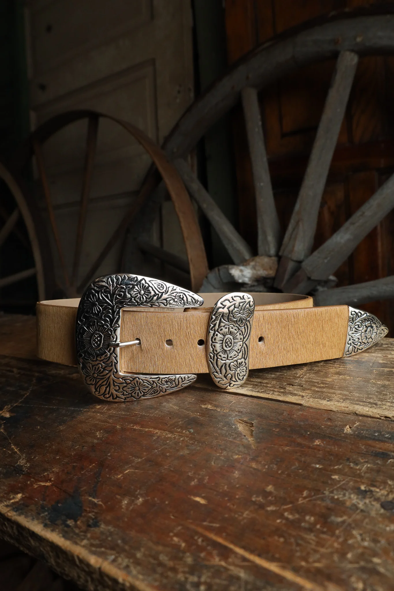 STREETS AHEAD BIG BUCKLE BELT- TAN HAIR ON HIDE - Image 7