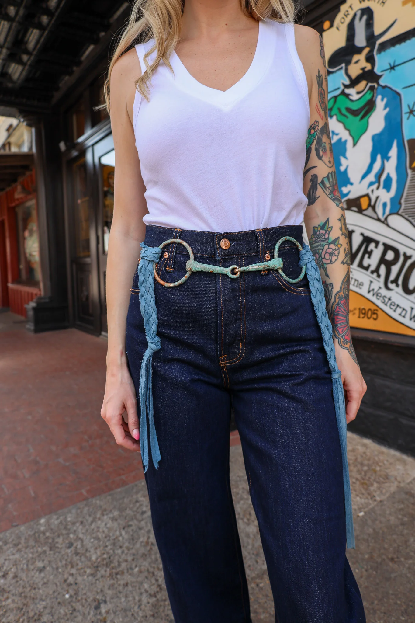 A Rare Bird Women's Bit and Braided Leather Belt- Blue - Image 3