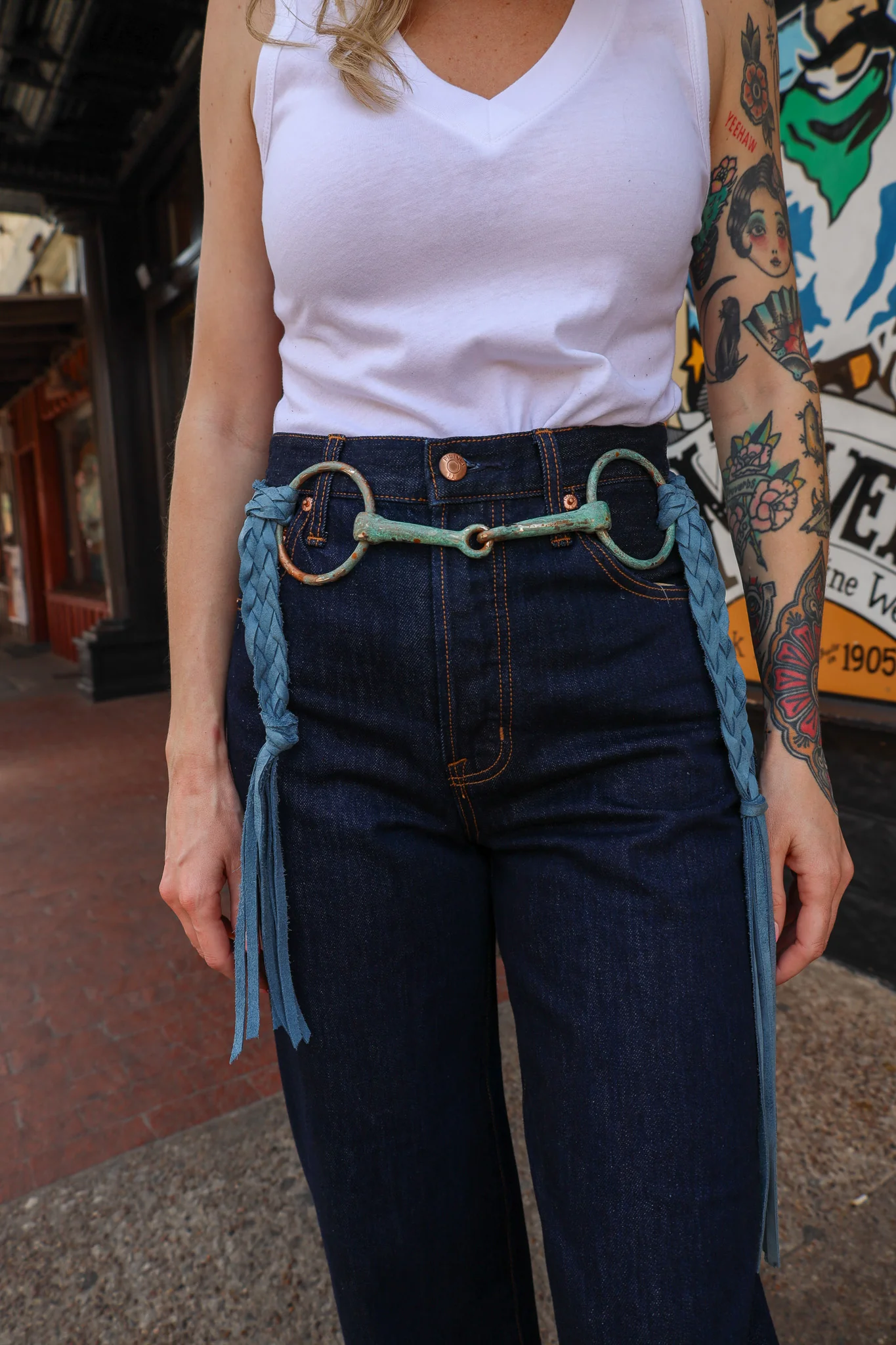 A Rare Bird Women's Bit and Braided Leather Belt- Blue - Image 5