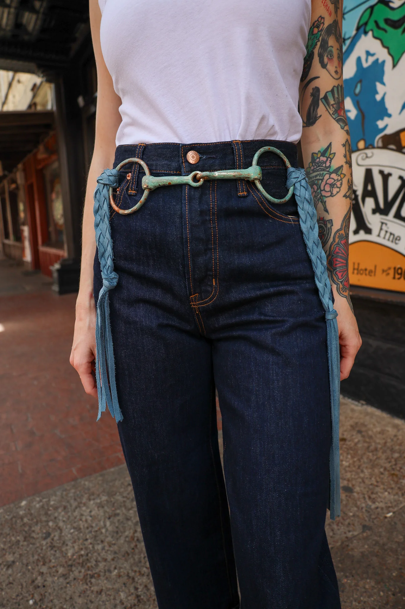 A Rare Bird Women's Bit and Braided Leather Belt- Blue - Image 6