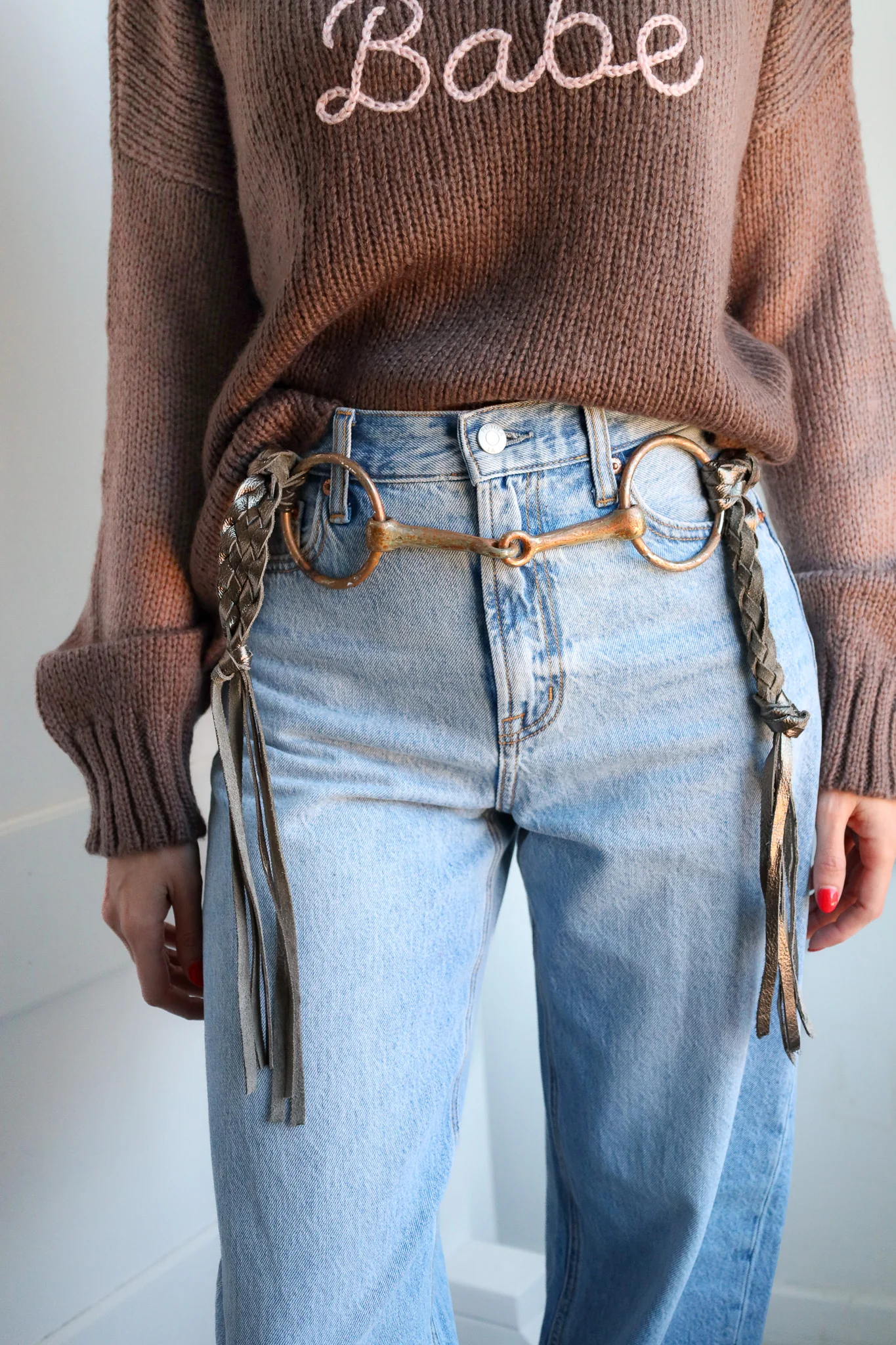A Rare Bird Women's Bit and Braided Leather Belt- Platinum