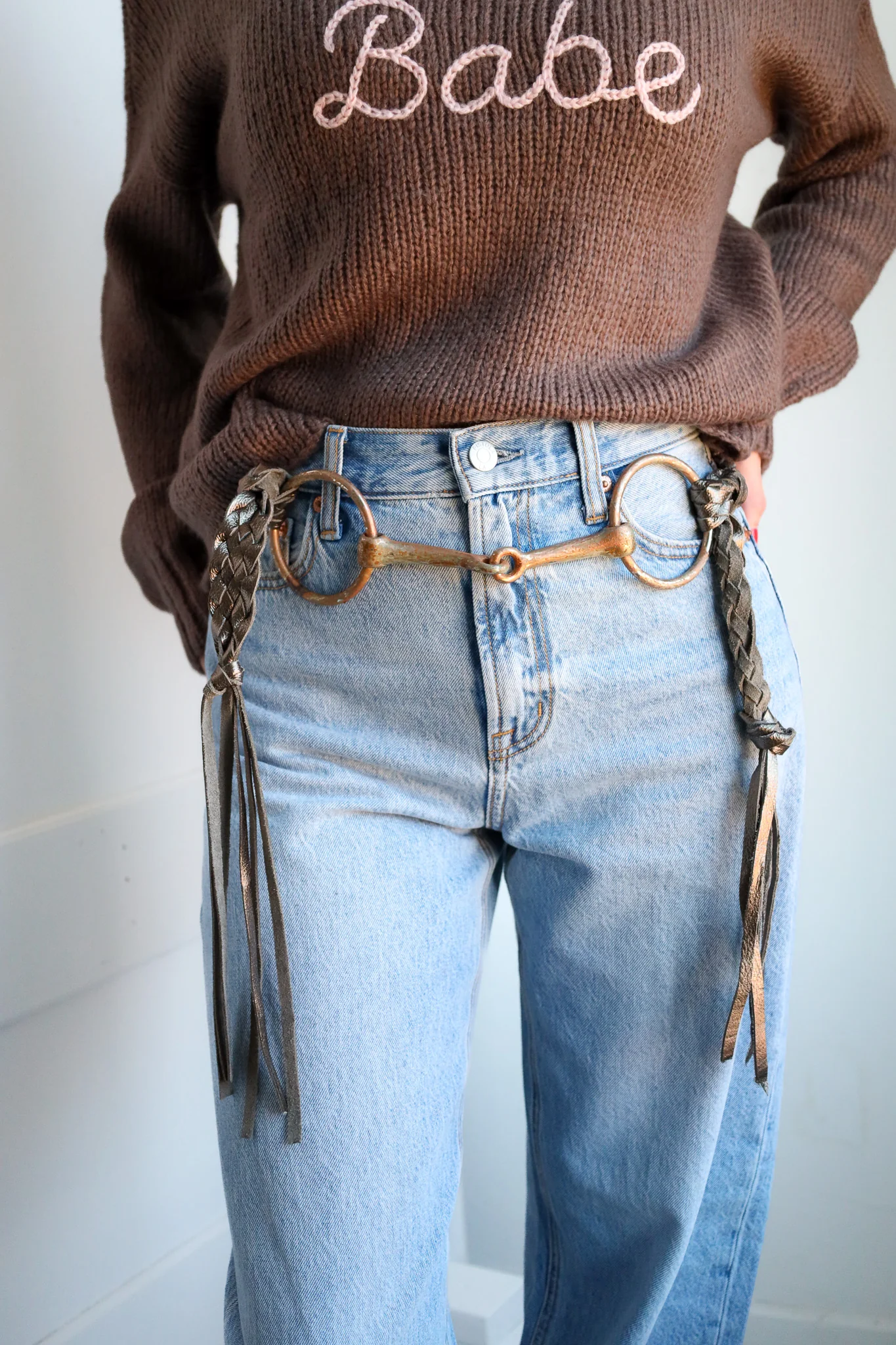 A Rare Bird Women's Bit and Braided Leather Belt- Platinum - Image 2