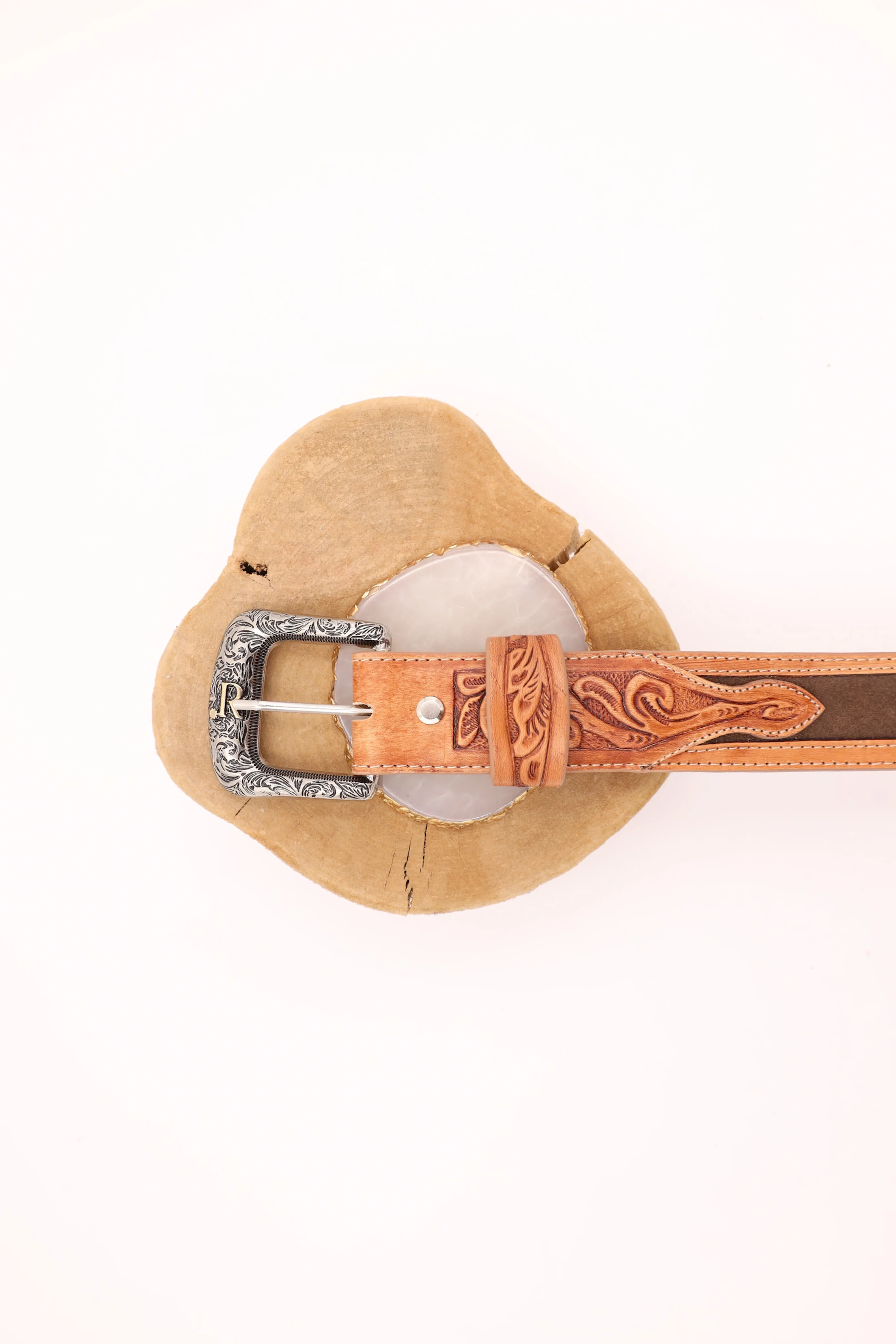 R. WATSON MEN'S BROWN ROUGHOUT FRAME BELT - Image 3