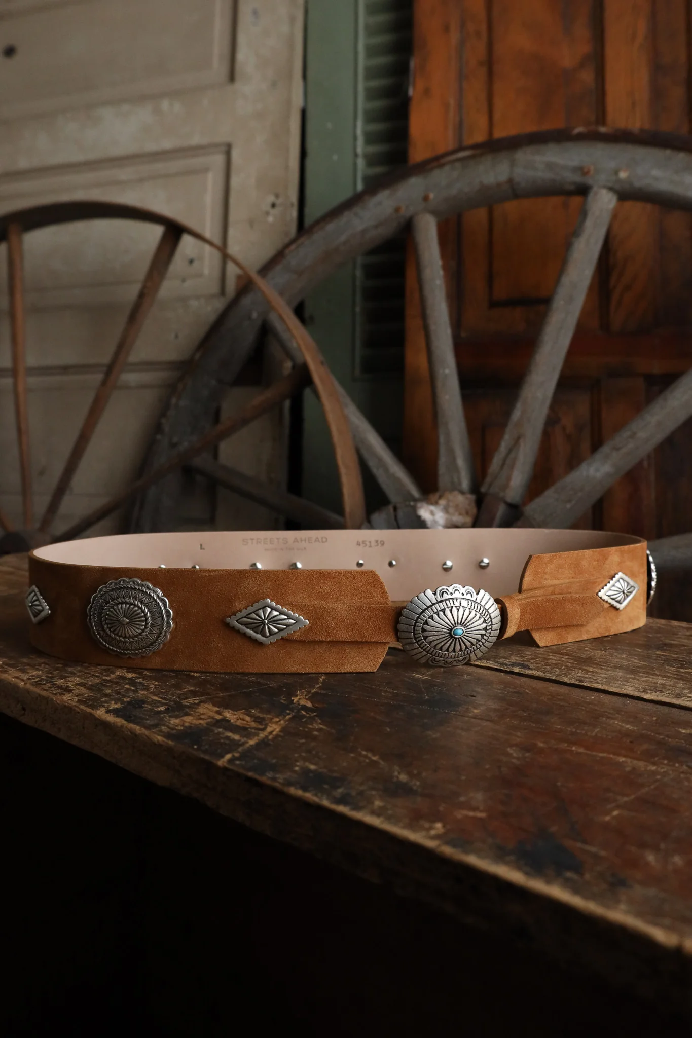 Streets Ahead Suede With Turquoise Conchos Belt - Image 6