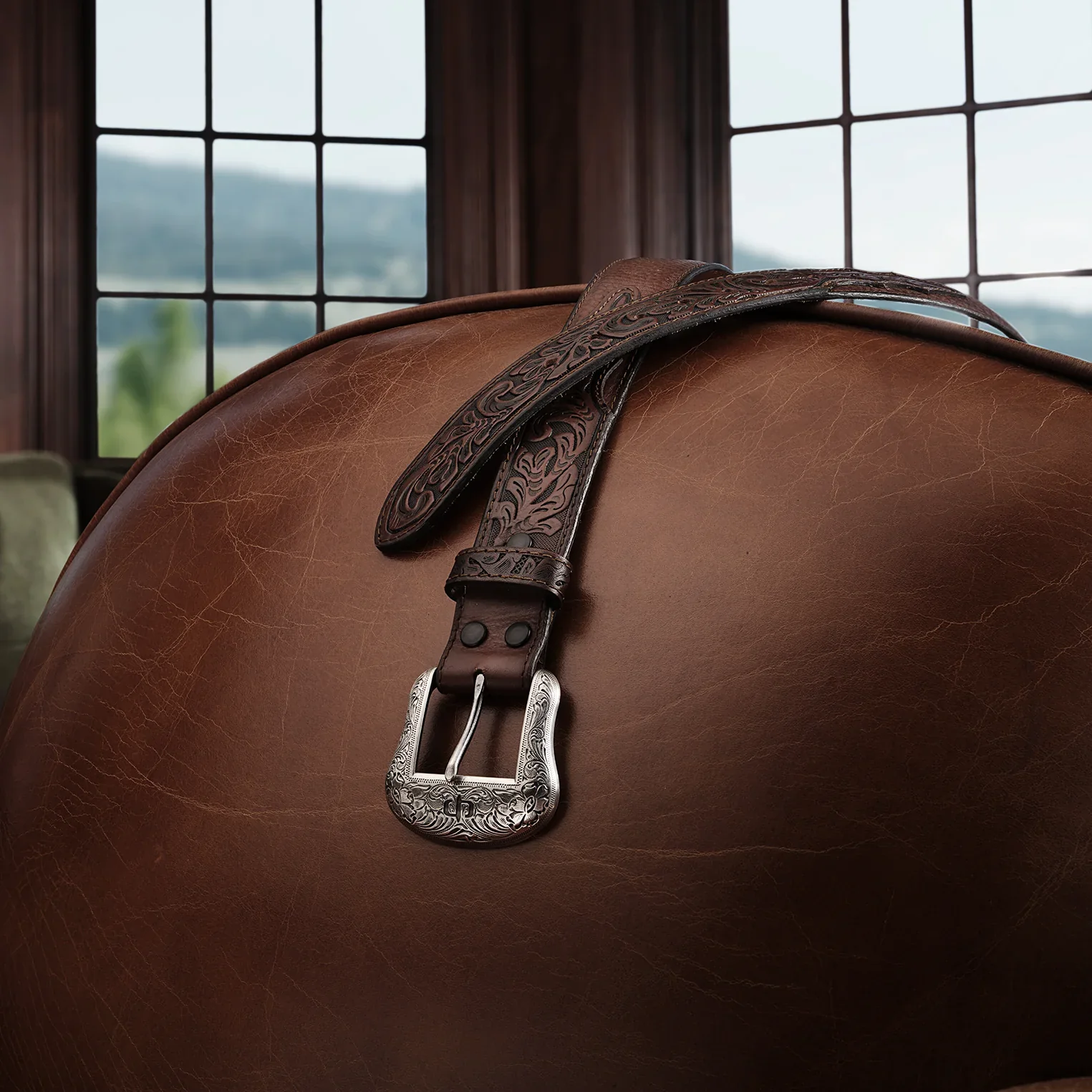 STETSON MEN'S TOOLED TAB BELT - Image 3