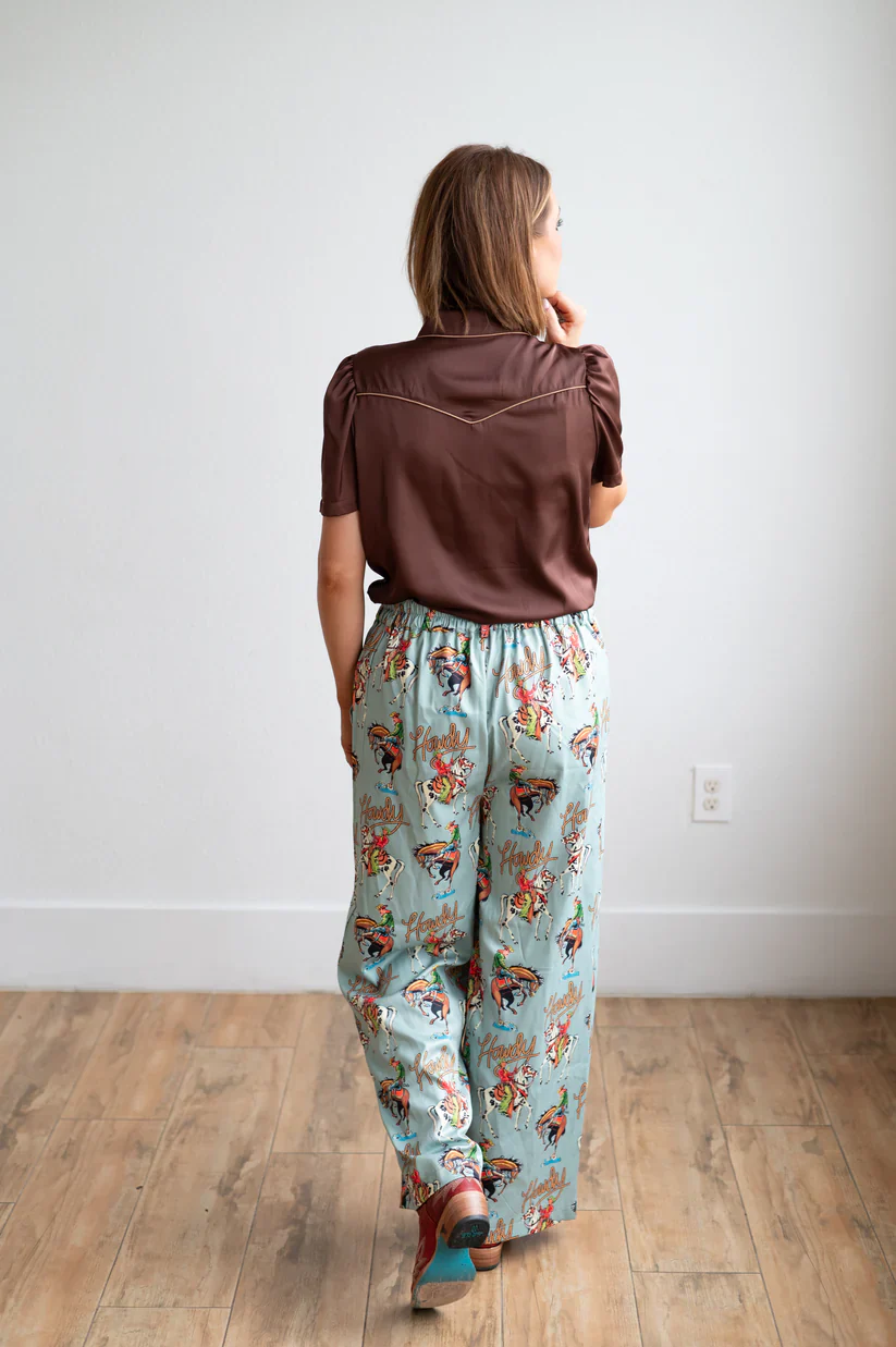 Howdy Hanny Brown Satin Arrow Snap Blouse - Image 3