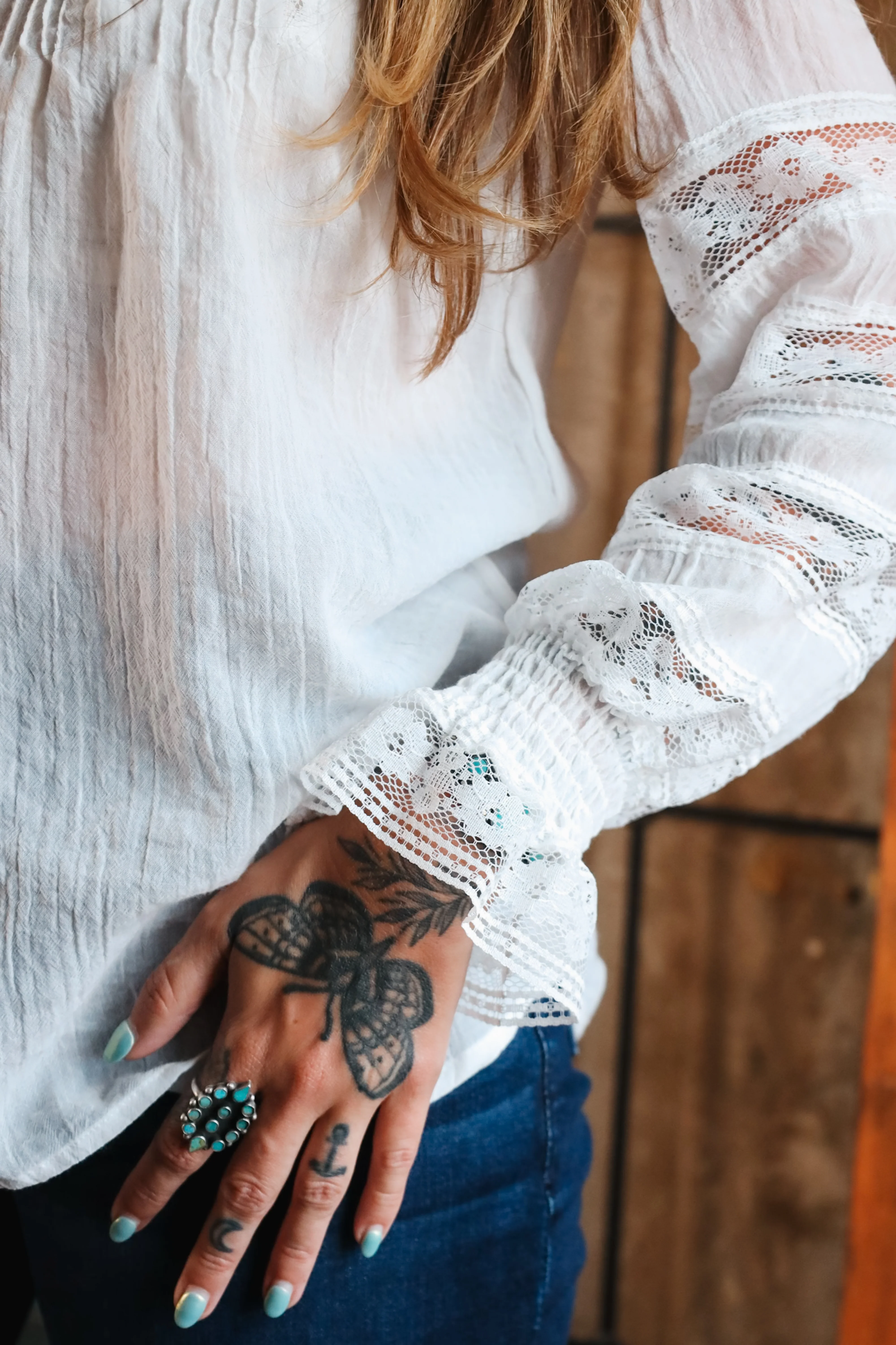 SCULLY LONG SLEEVE CROCHET TRIM POET BLOUSE - Image 3