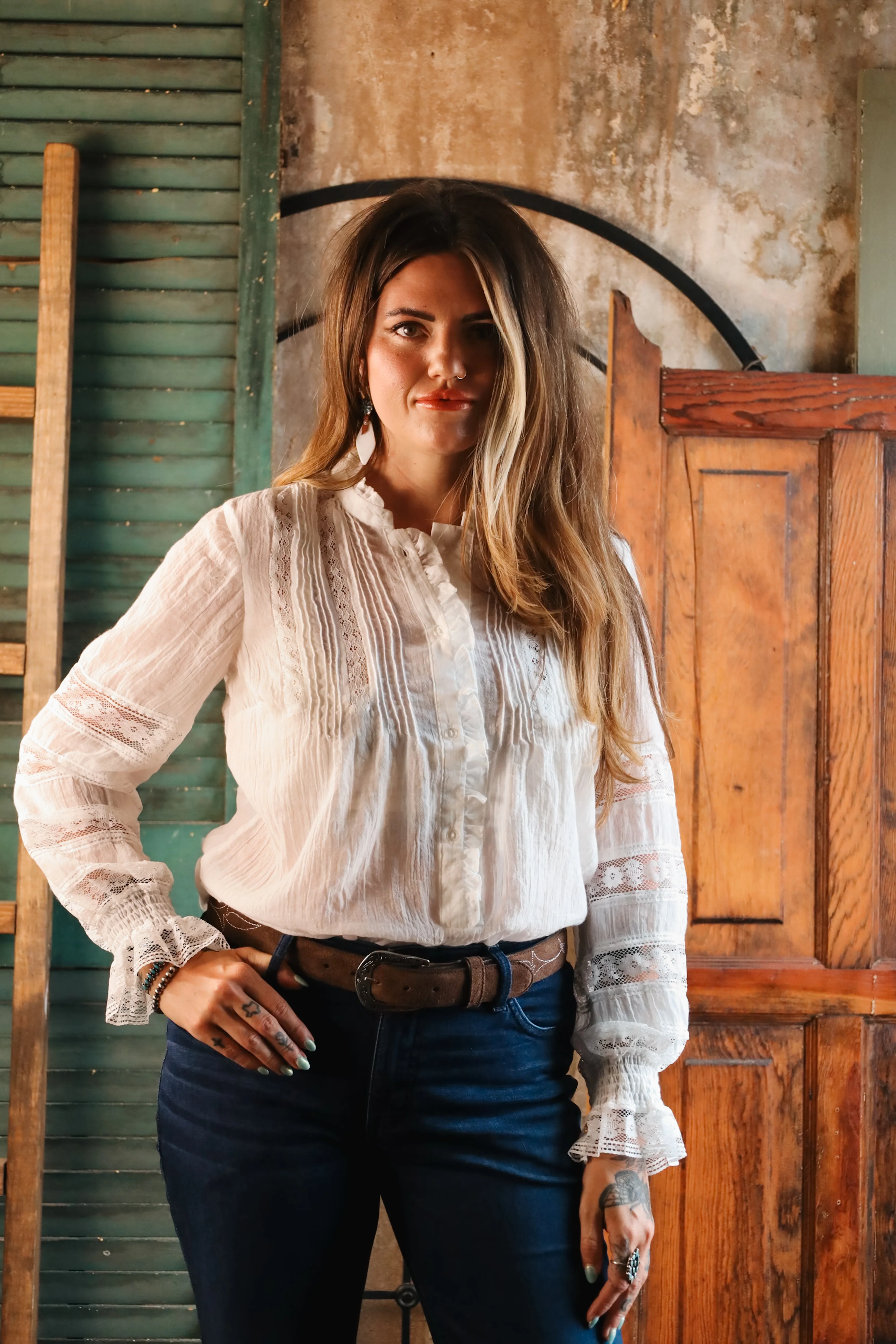 SCULLY LONG SLEEVE CROCHET TRIM POET BLOUSE - Image 5
