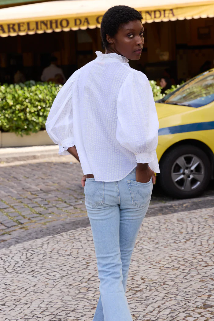 OLIPHANTDESIGN Ruffle Front Button Blouse- Domino White - Image 5