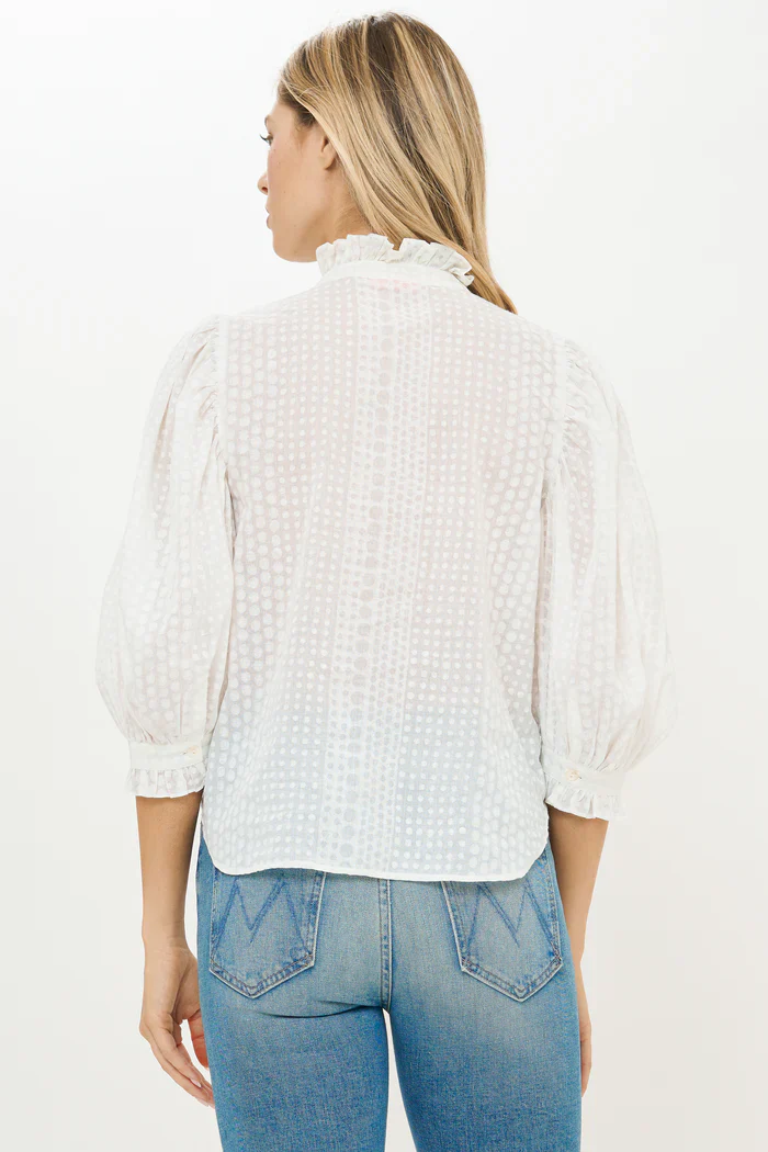 OLIPHANTDESIGN Ruffle Front Button Blouse- Domino White - Image 7