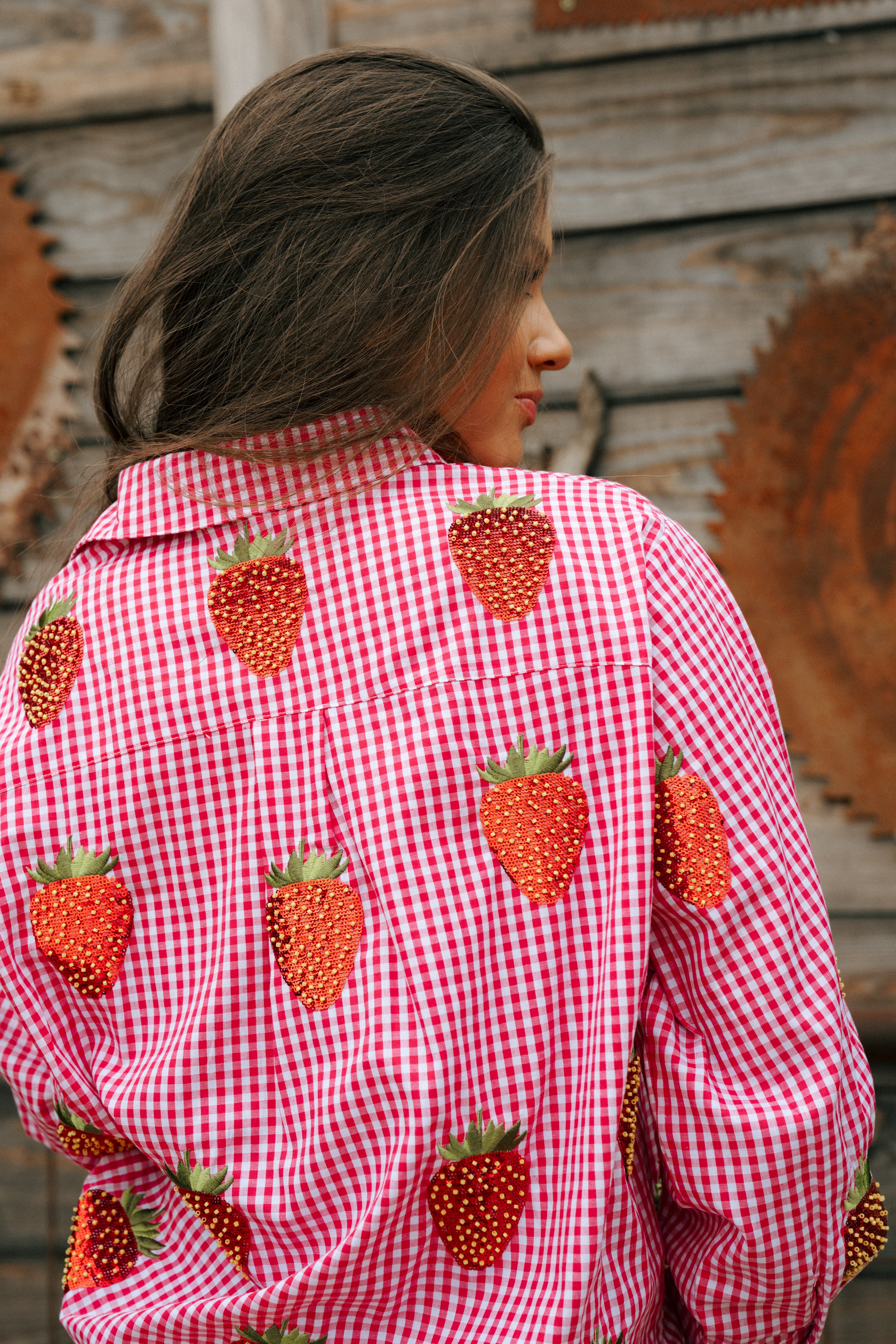 Queen Of Sparkles Strawberry Gingham Blouse - Image 10