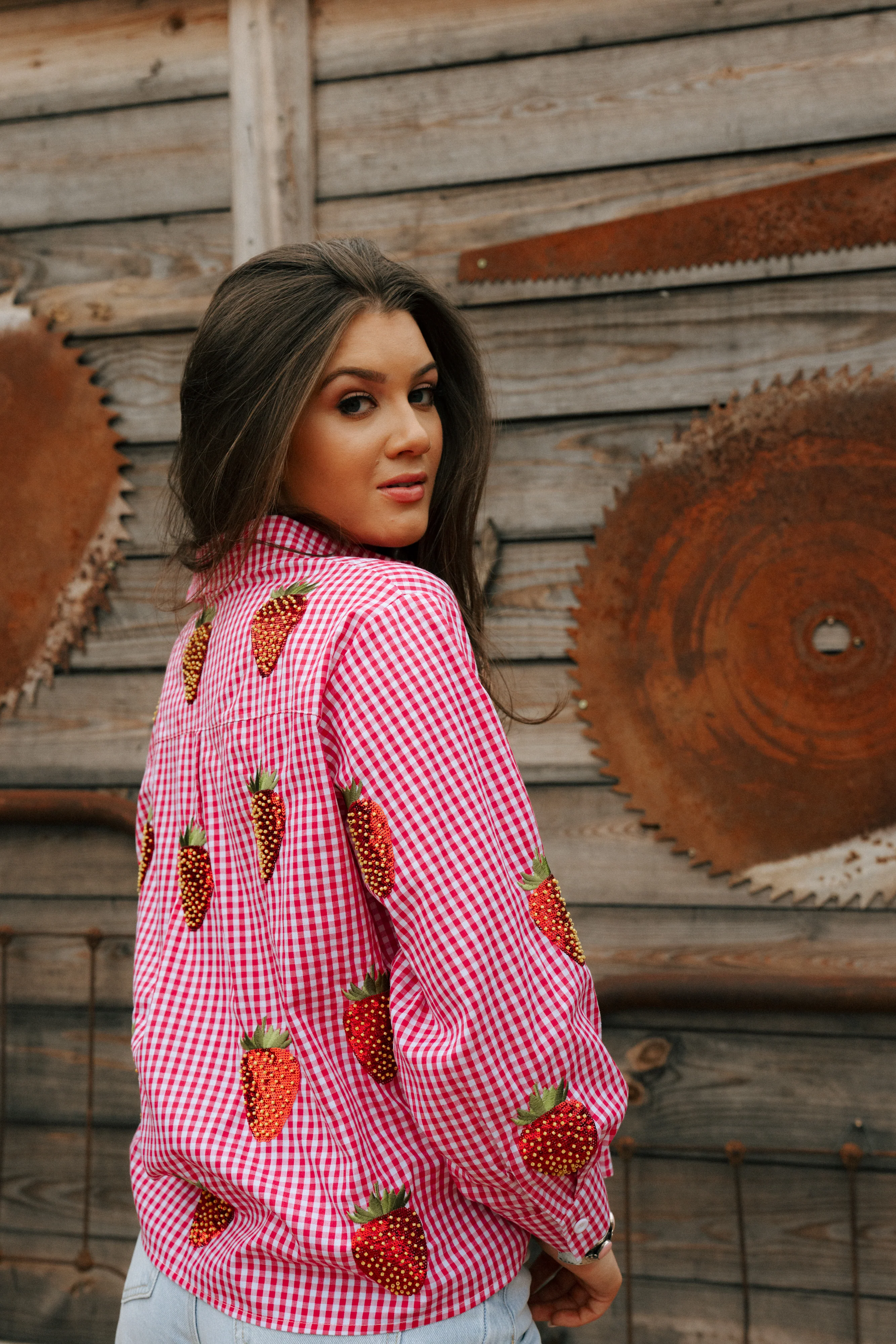 Queen Of Sparkles Strawberry Gingham Blouse - Image 11