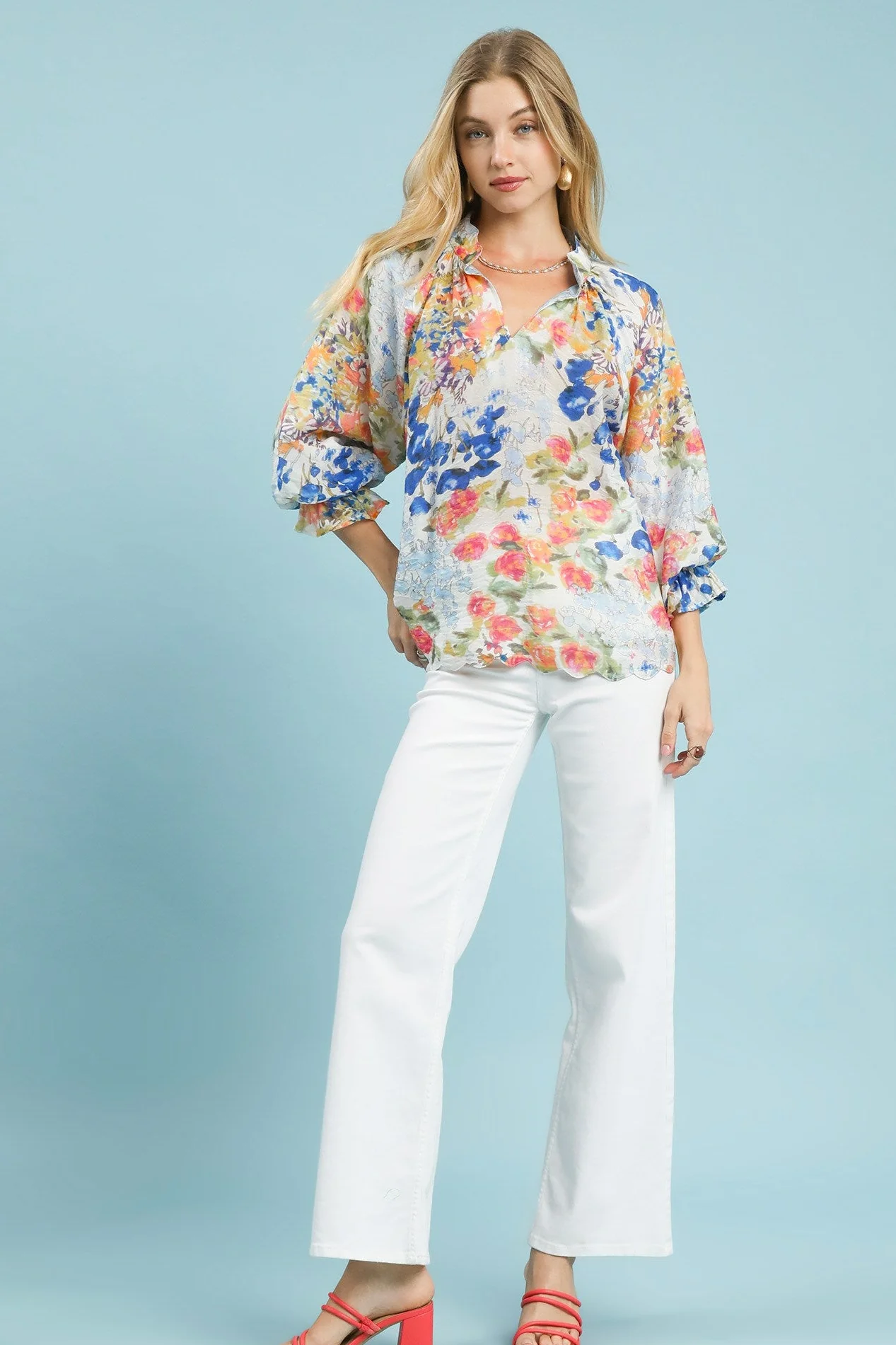 Umgee Watercolor Floral Blouse - Image 3