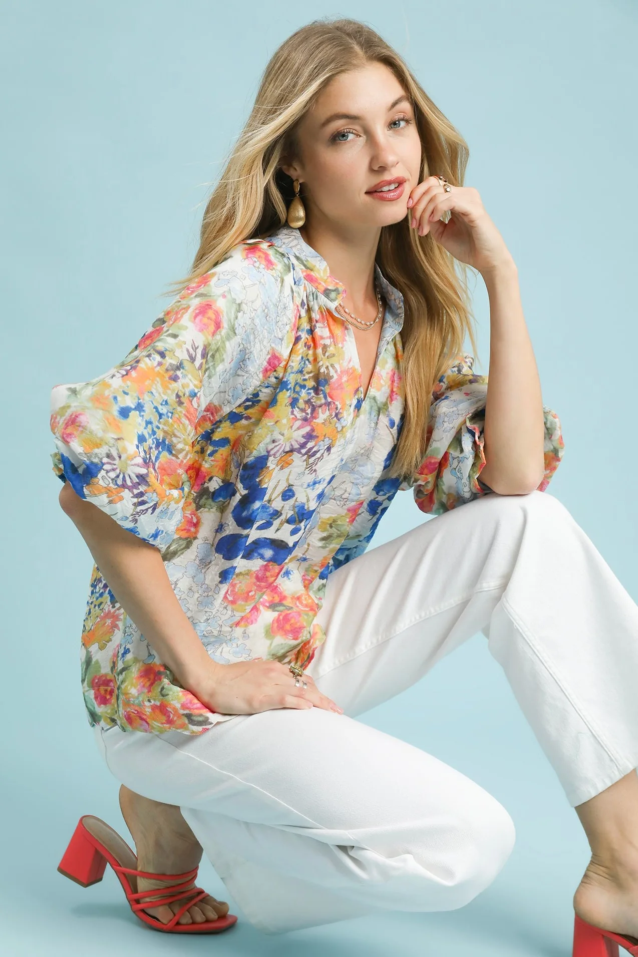 Umgee Watercolor Floral Blouse - Image 5