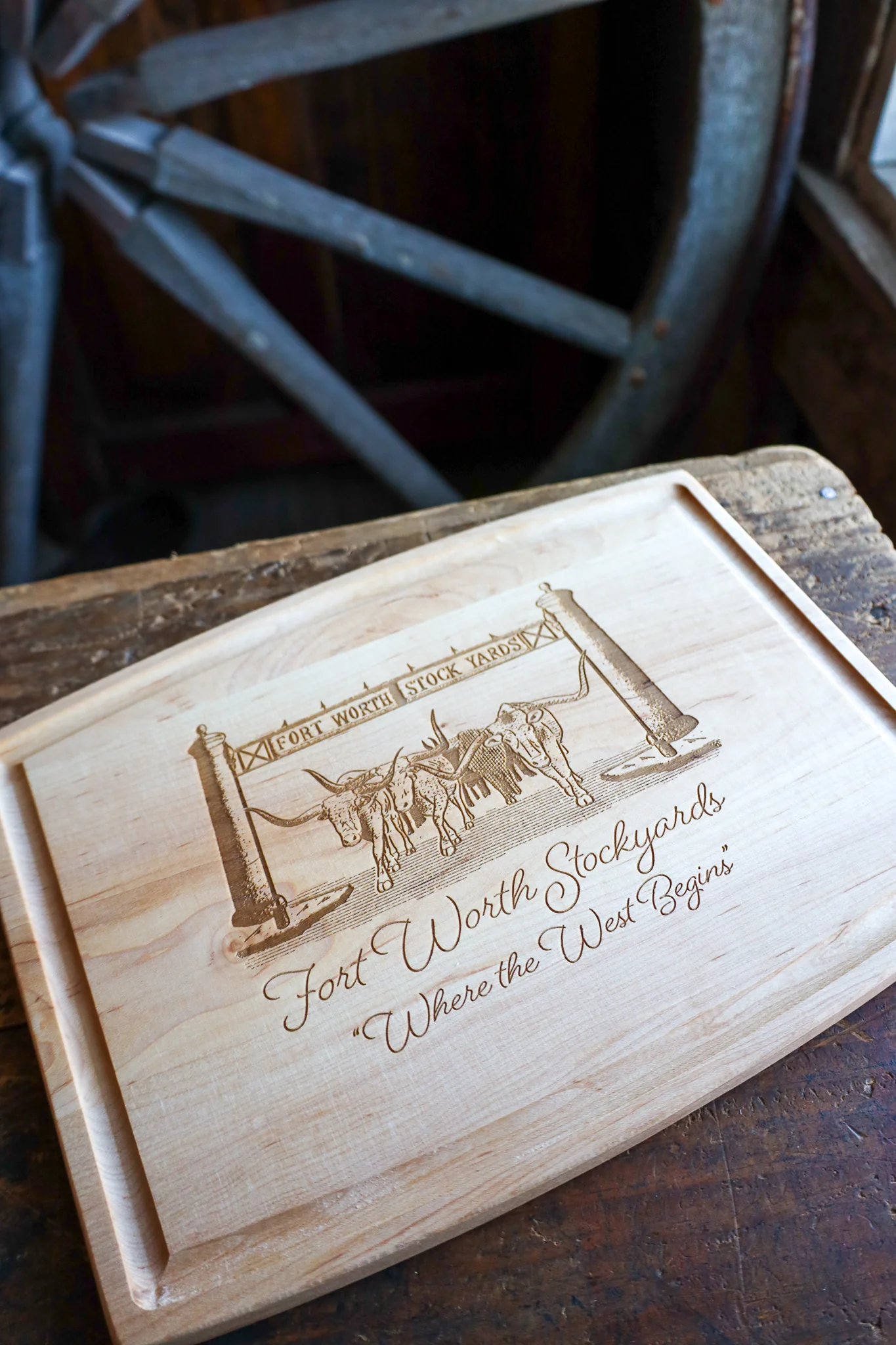 Maverick Exclusive Fort Worth Stockyards Where The West Begins 12X9 Maple Board - Image 2