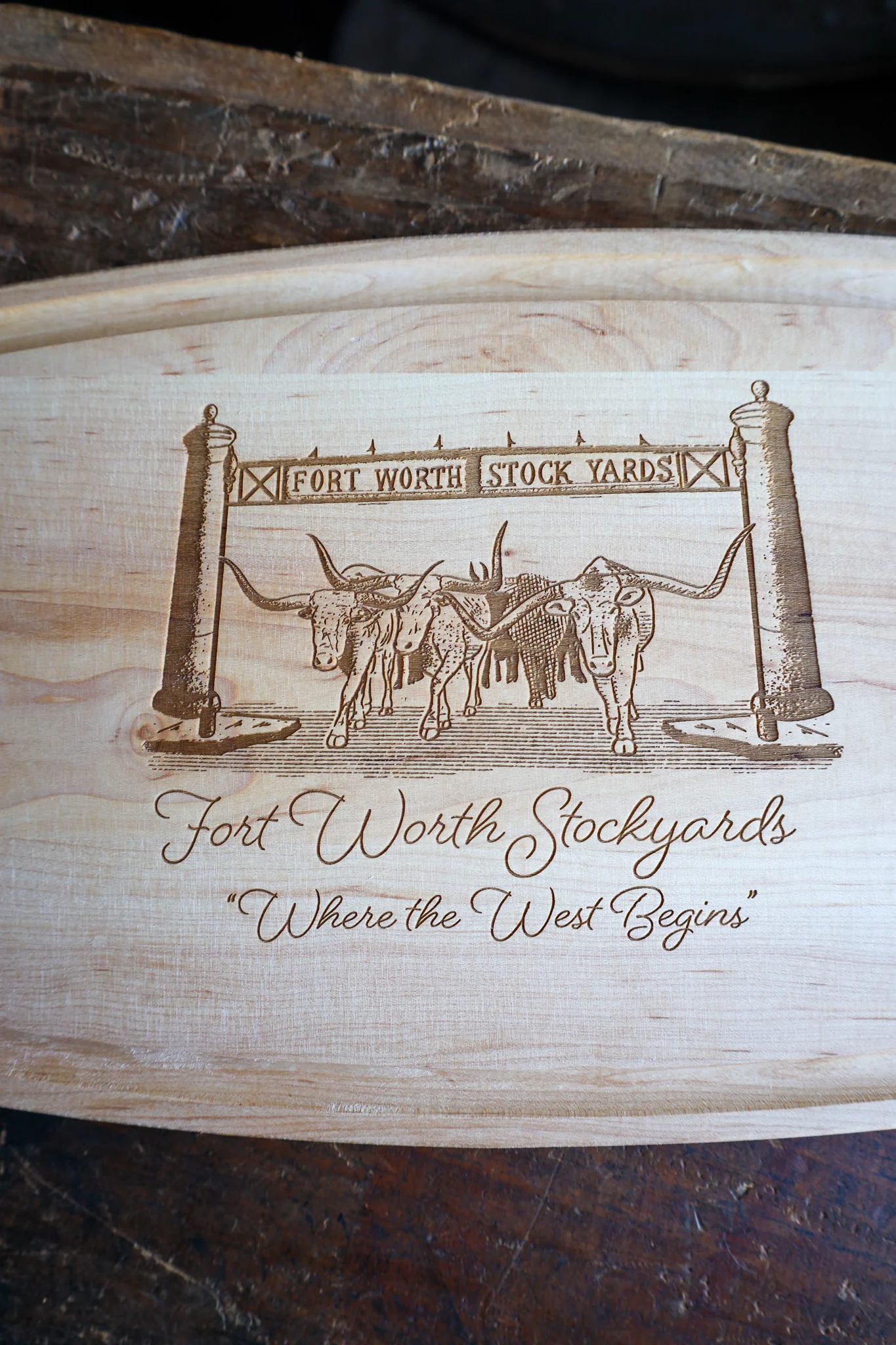 Maverick Exclusive Fort Worth Stockyards Where The West Begins 12X9 Maple Board - Image 3