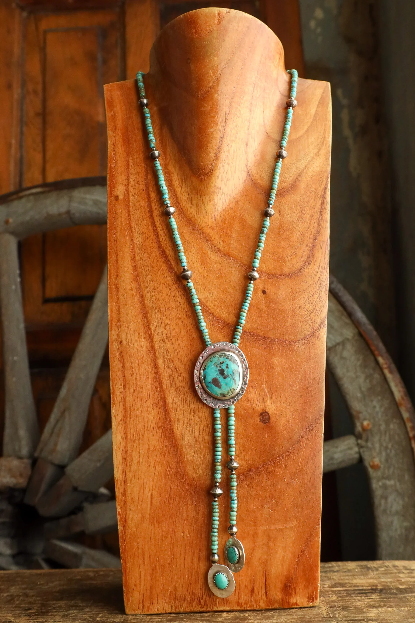 Richard Schmidt Turquoise Bead With Oval Turquoise Disc Bolo