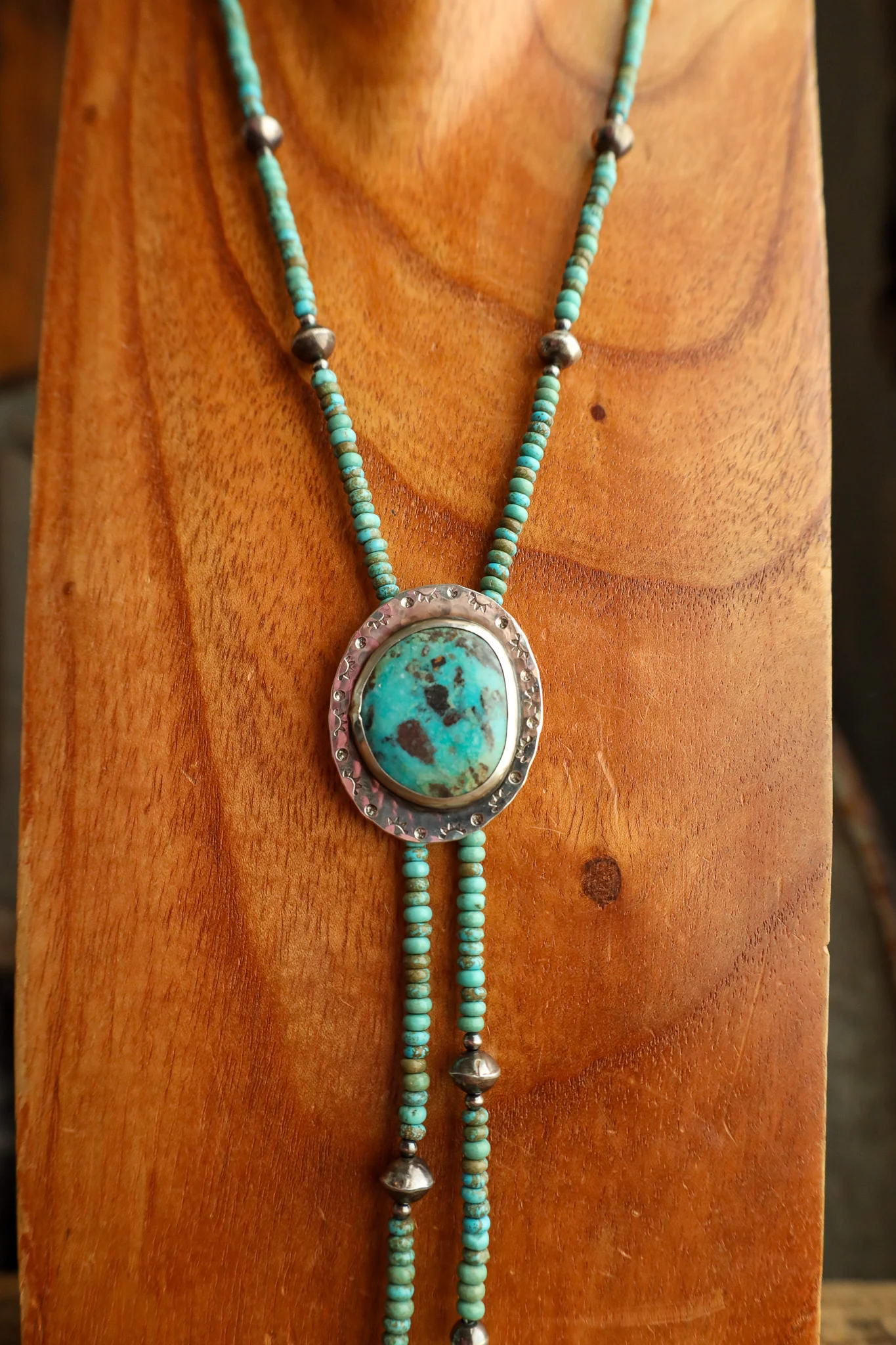 Richard Schmidt Turquoise Bead With Oval Turquoise Disc Bolo - Image 3