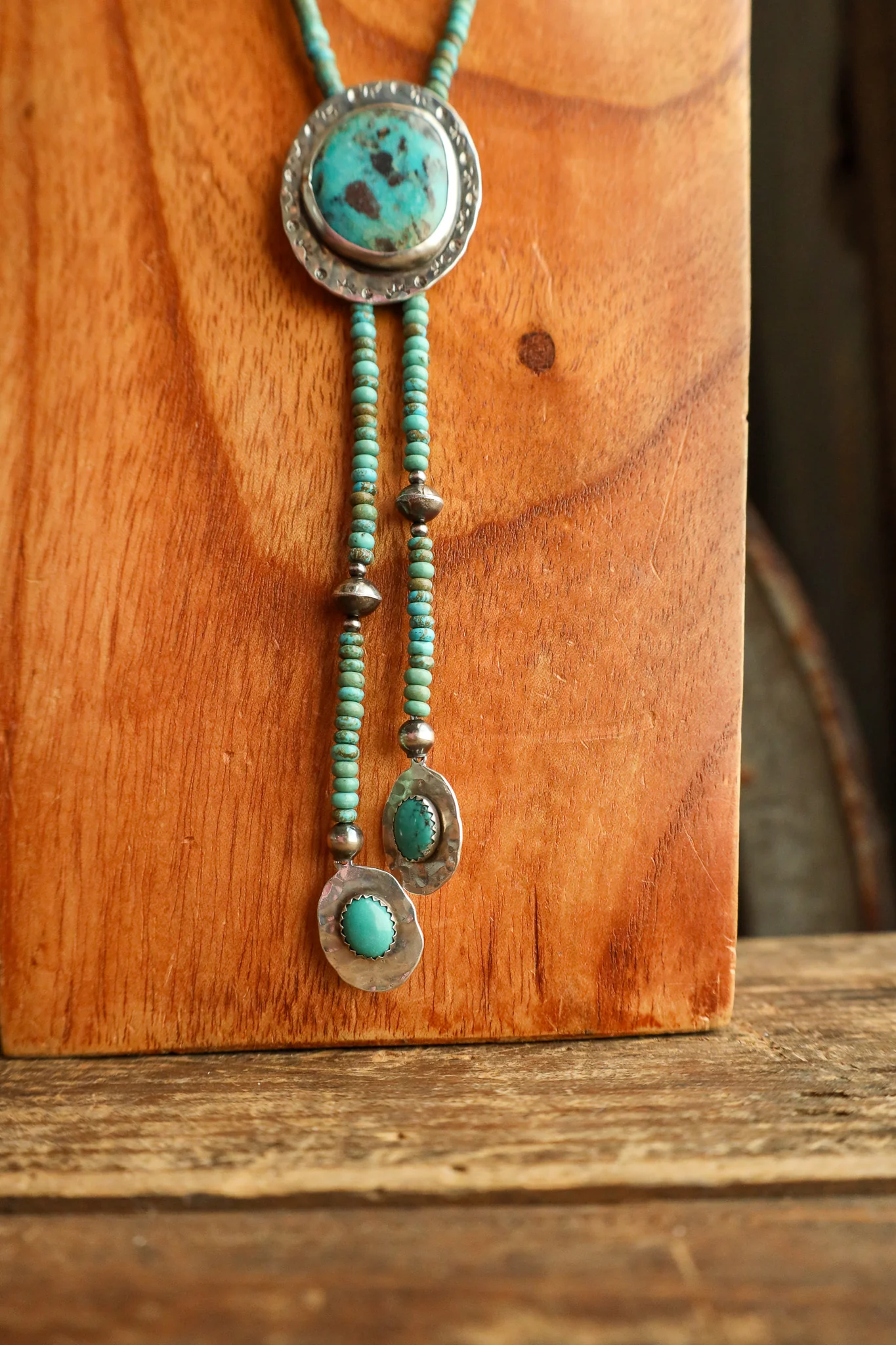 Richard Schmidt Turquoise Bead With Oval Turquoise Disc Bolo - Image 5