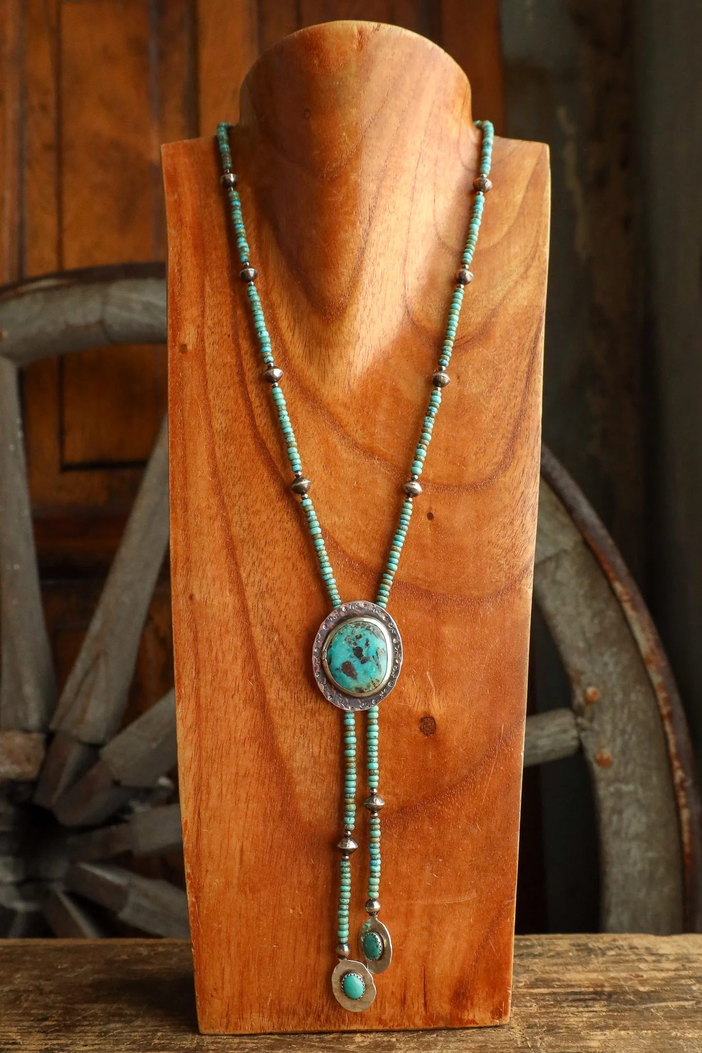 Richard Schmidt Turquoise Bead With Oval Turquoise Disc Bolo - Image 6