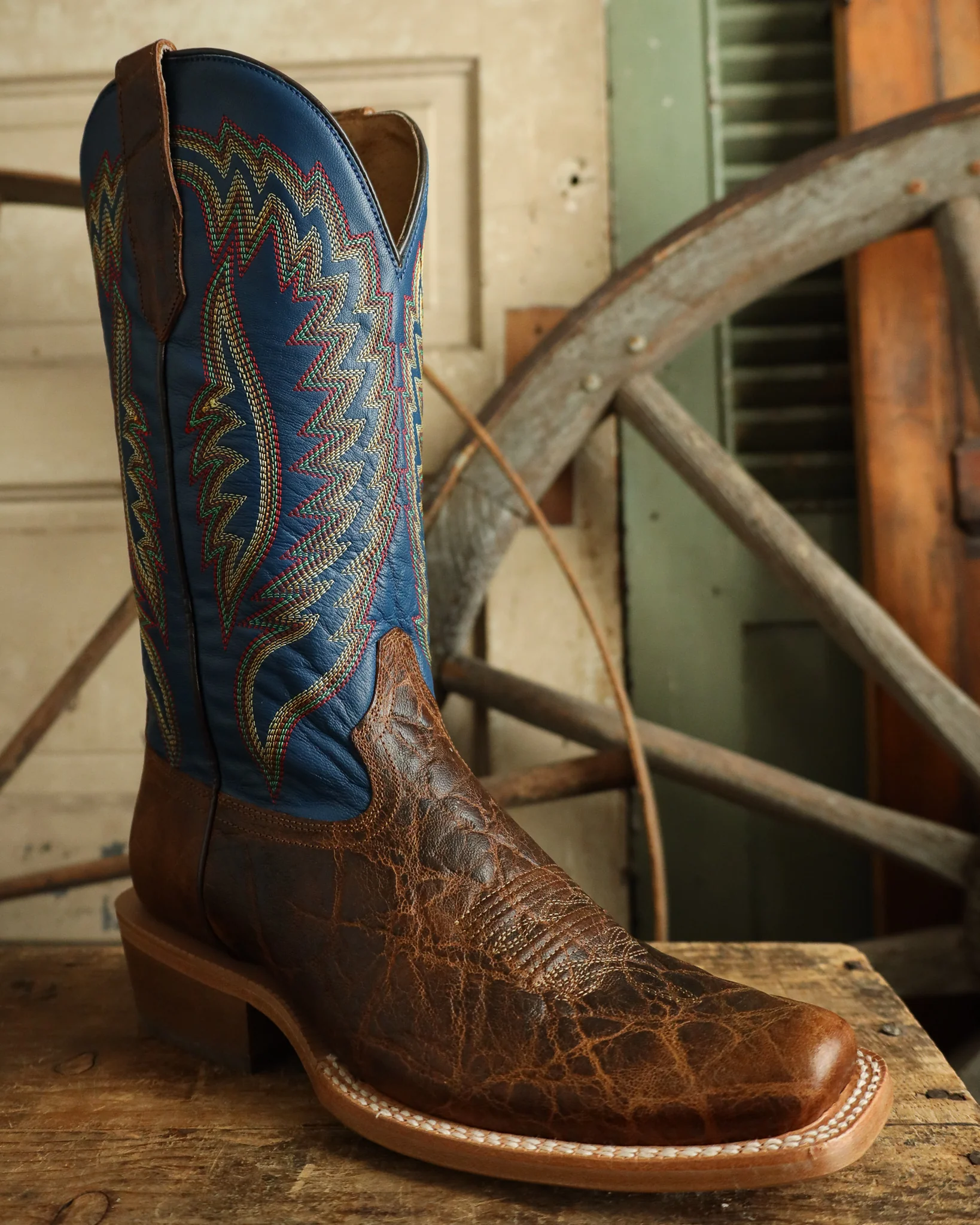 RW Ranch by R. Watson Men's Cowhide Tan Blue 13" Boot - Image 2