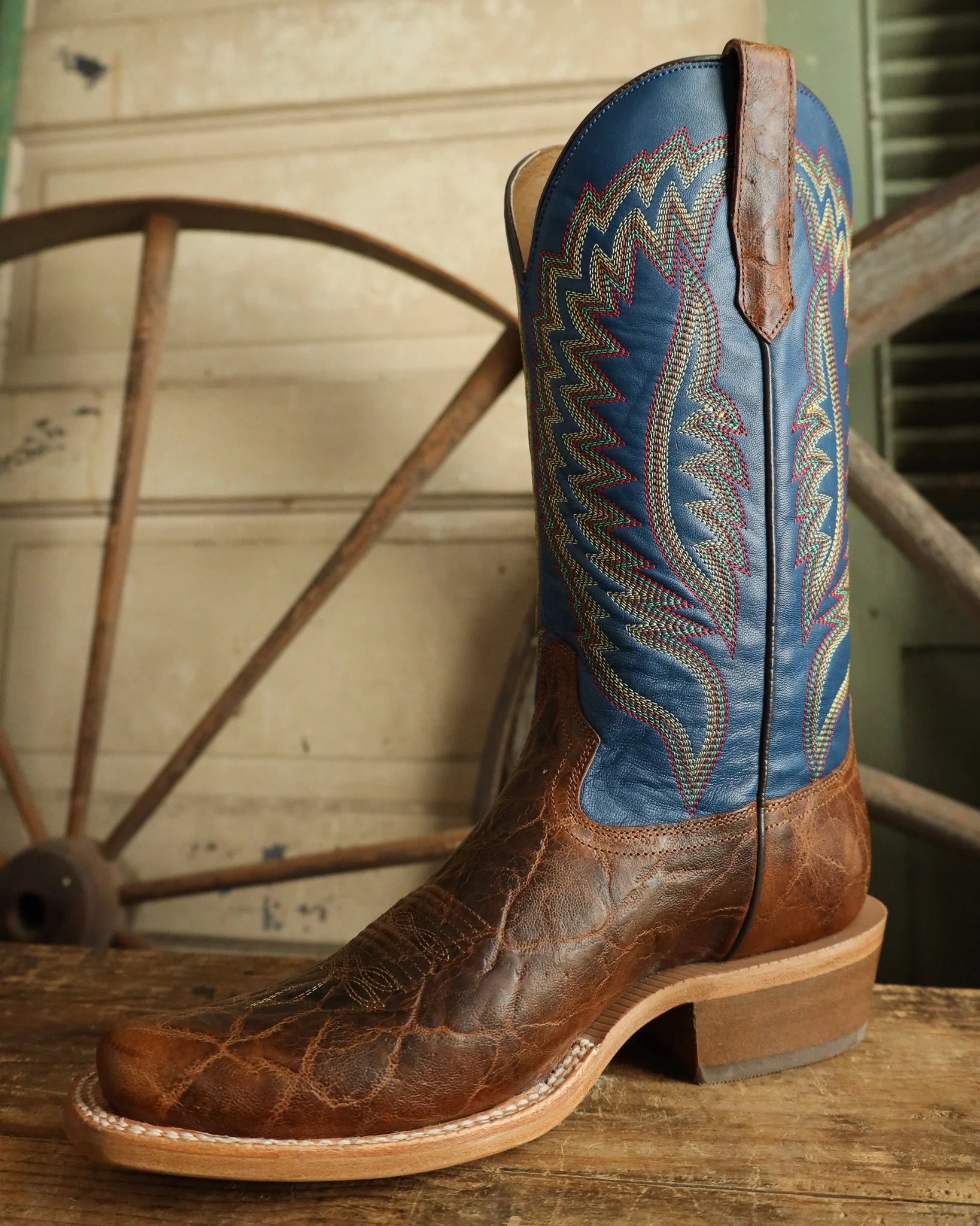 RW Ranch by R. Watson Men's Cowhide Tan Blue 13" Boot - Image 5