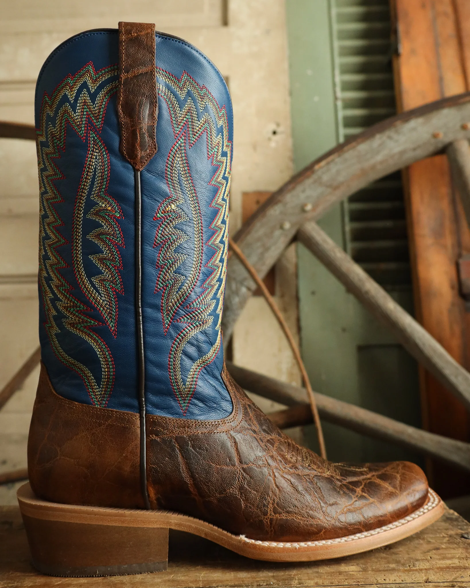 RW Ranch by R. Watson Men's Cowhide Tan Blue 13" Boot - Image 8