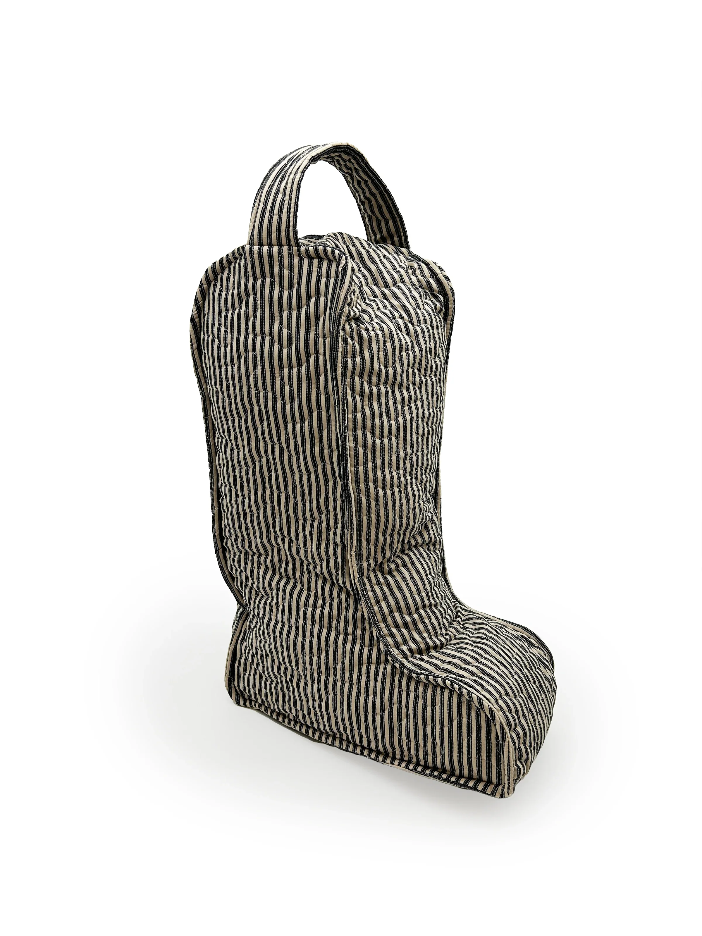 Ida Mae Ticking Stripe Linen/Black Quilted Boot Bag - Image 2