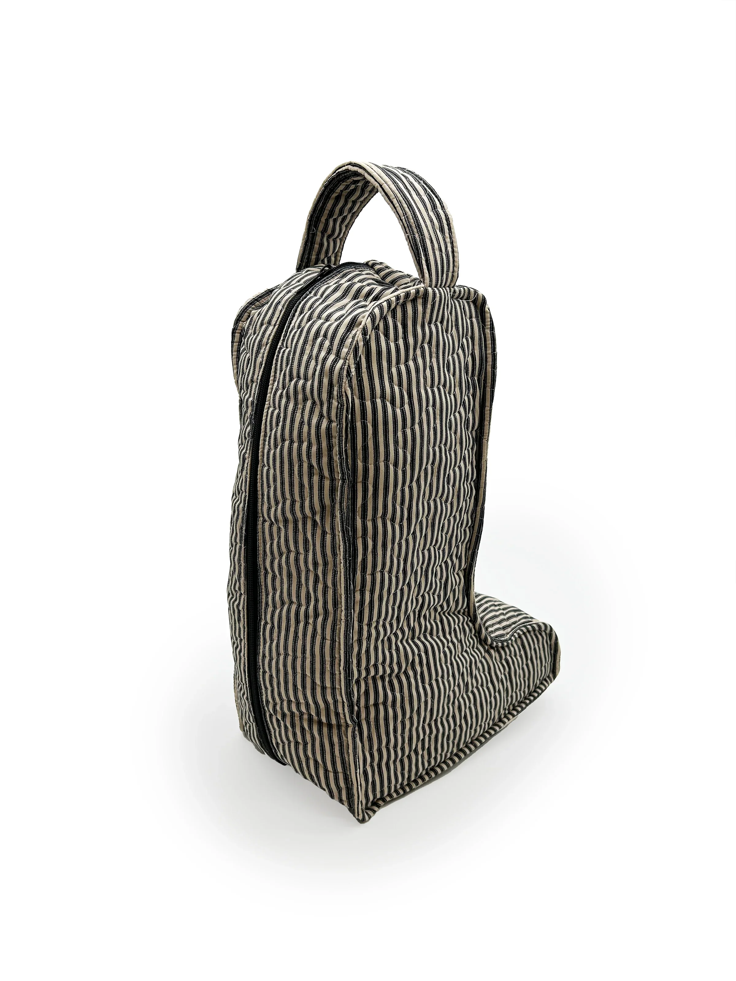 Ida Mae Ticking Stripe Linen/Black Quilted Boot Bag - Image 3