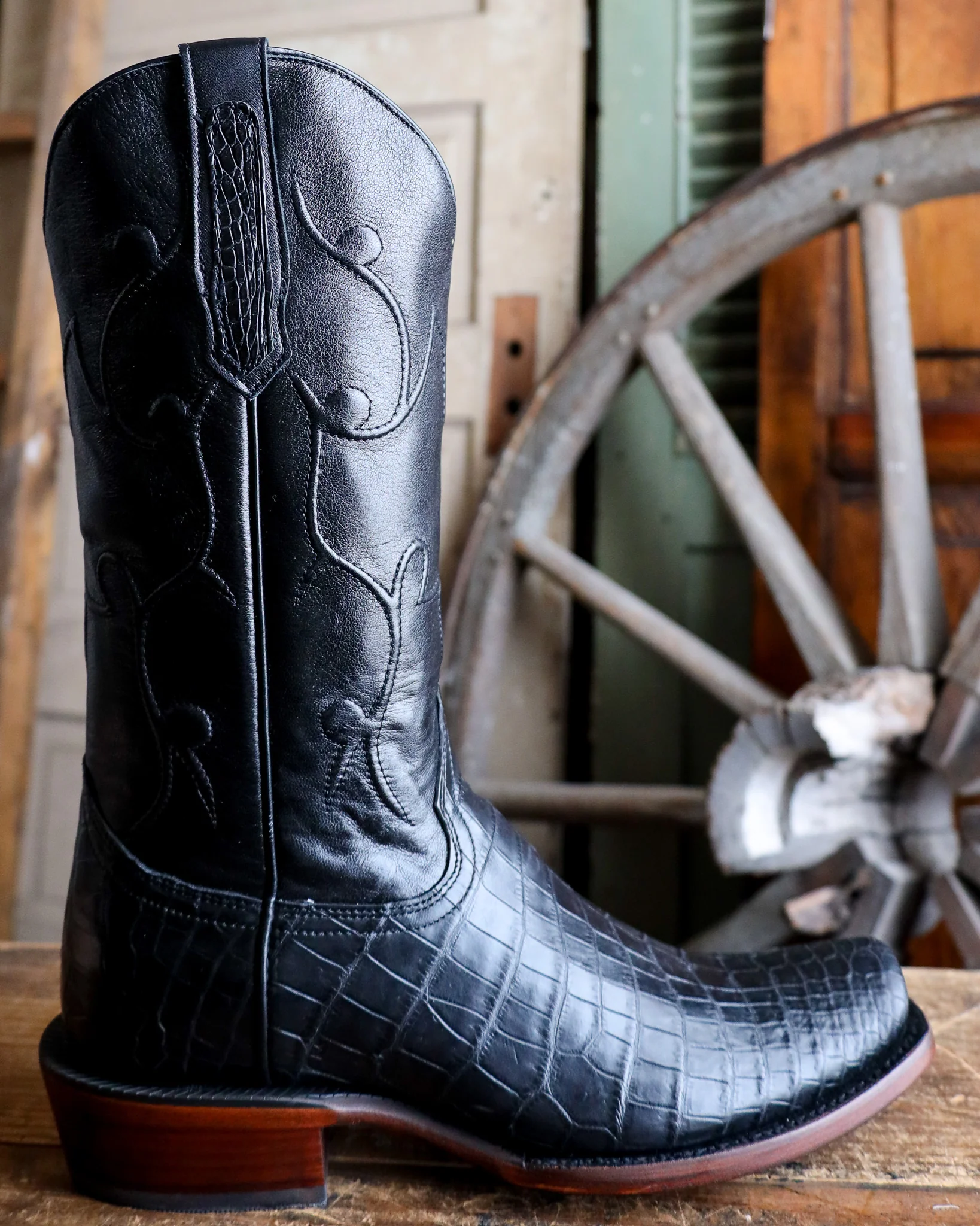 R. Watson Men's Black Alligator Western 13" Boots