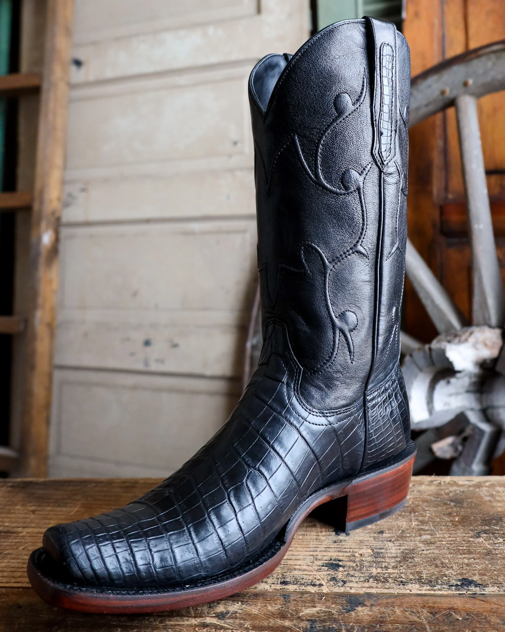 R. Watson Men's Black Alligator Western 13" Boots - Image 5