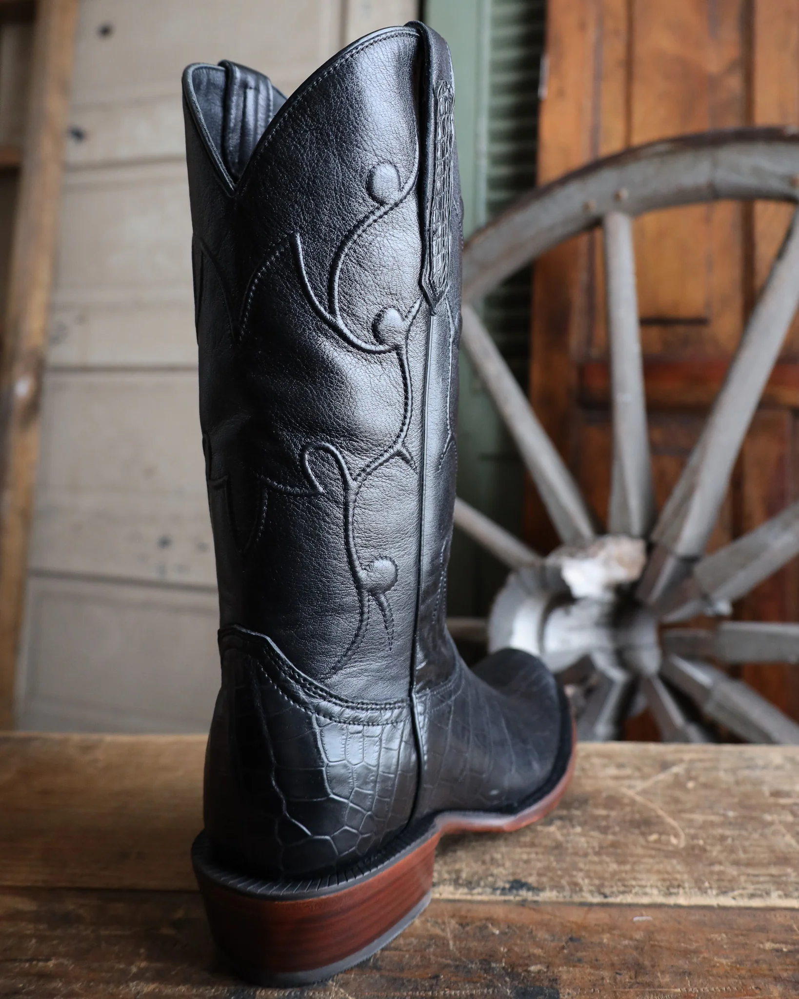 R. Watson Men's Black Alligator Western 13" Boots - Image 8
