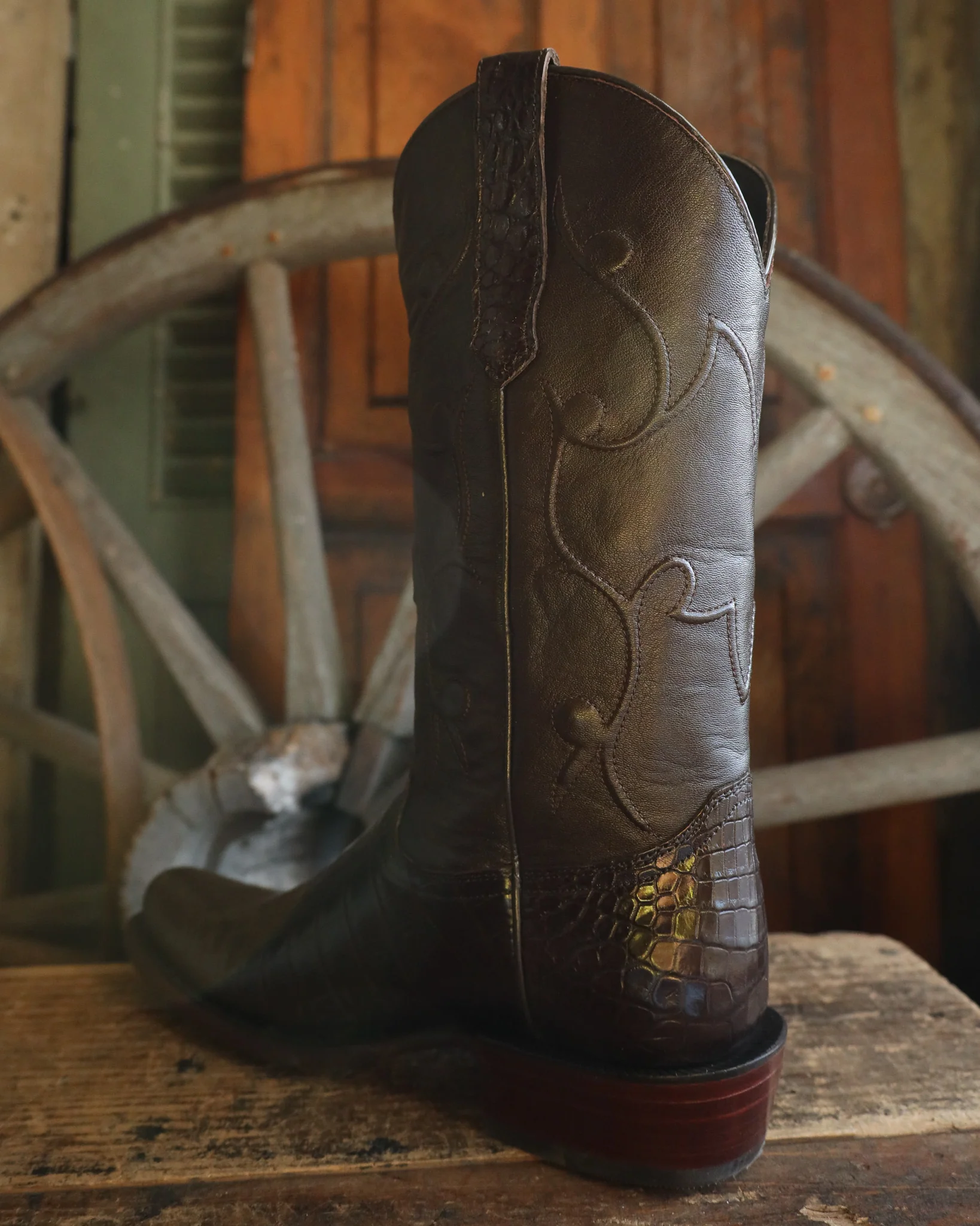 R. Watson Men's Chocolate Nile Crocodile Narrow Square Toe 13" Boot - Image 6