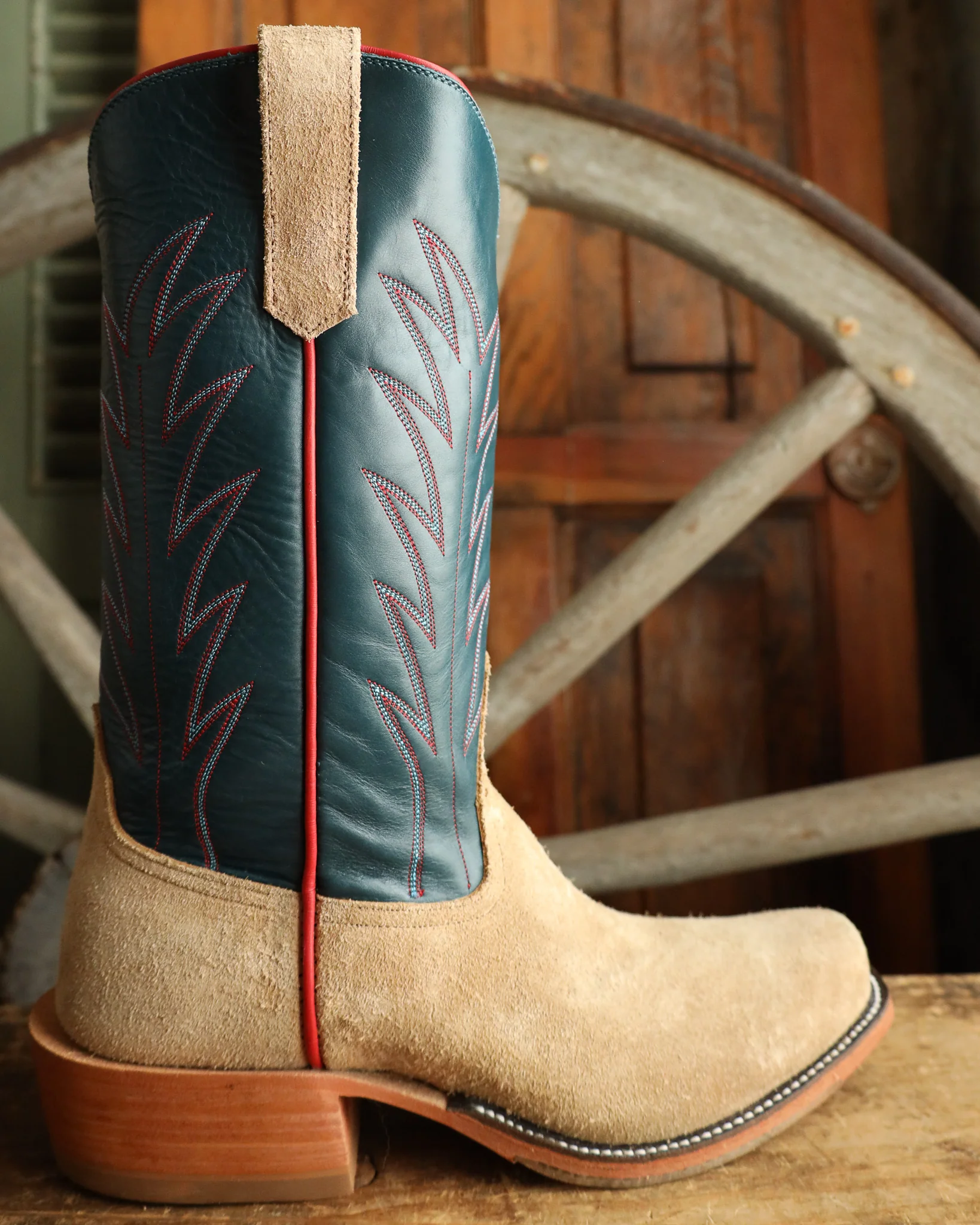 RIOS OF MERCEDES CRAZY HORSE ROUGHOUT TAN AND NAVY 13" BOOT