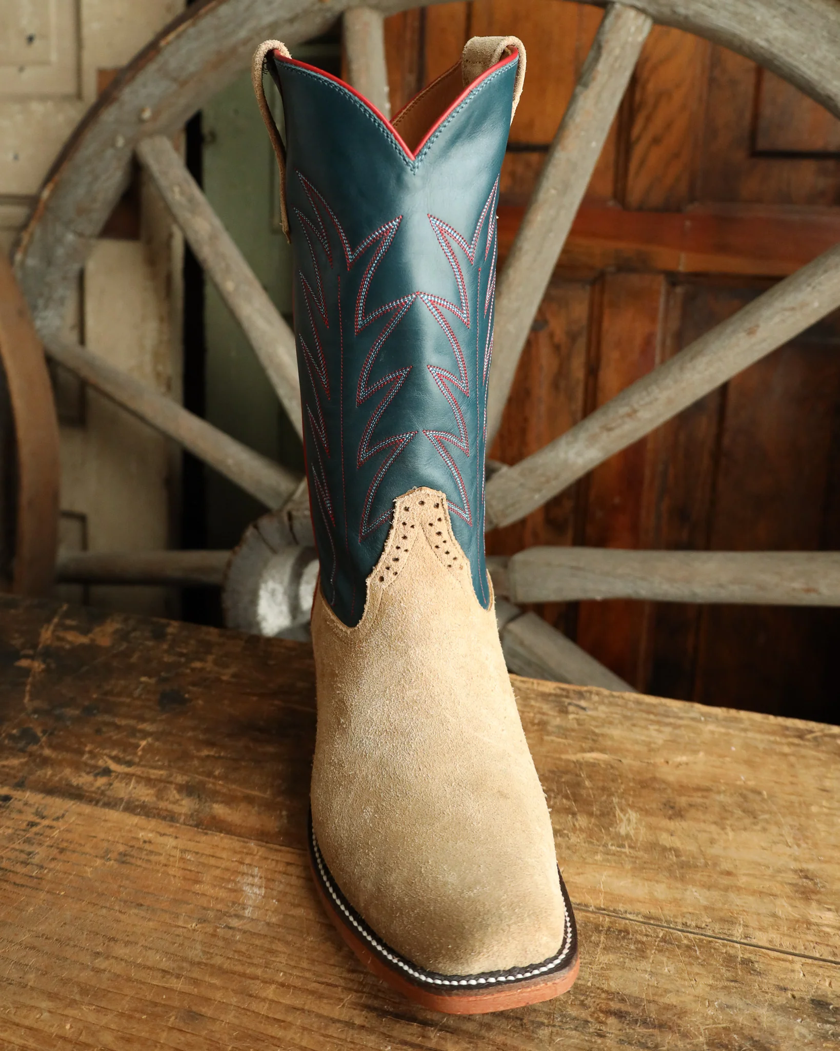 RIOS OF MERCEDES CRAZY HORSE ROUGHOUT TAN AND NAVY 13" BOOT - Image 3