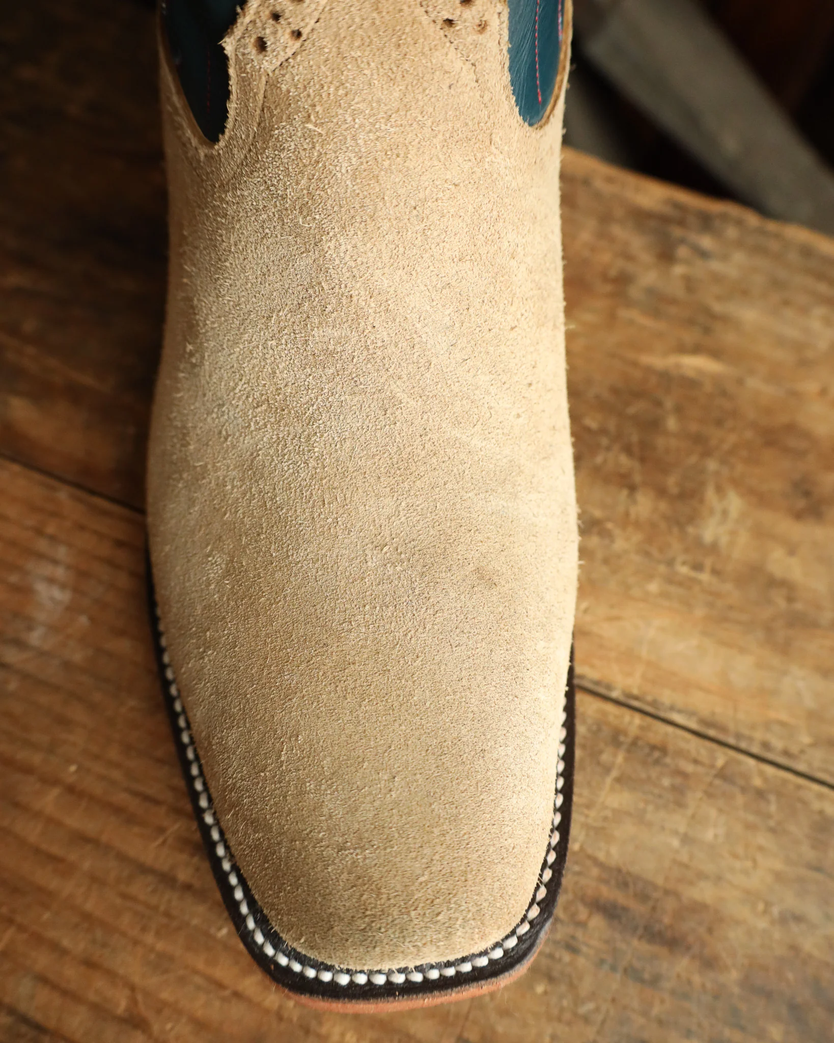 RIOS OF MERCEDES CRAZY HORSE ROUGHOUT TAN AND NAVY 13" BOOT - Image 4