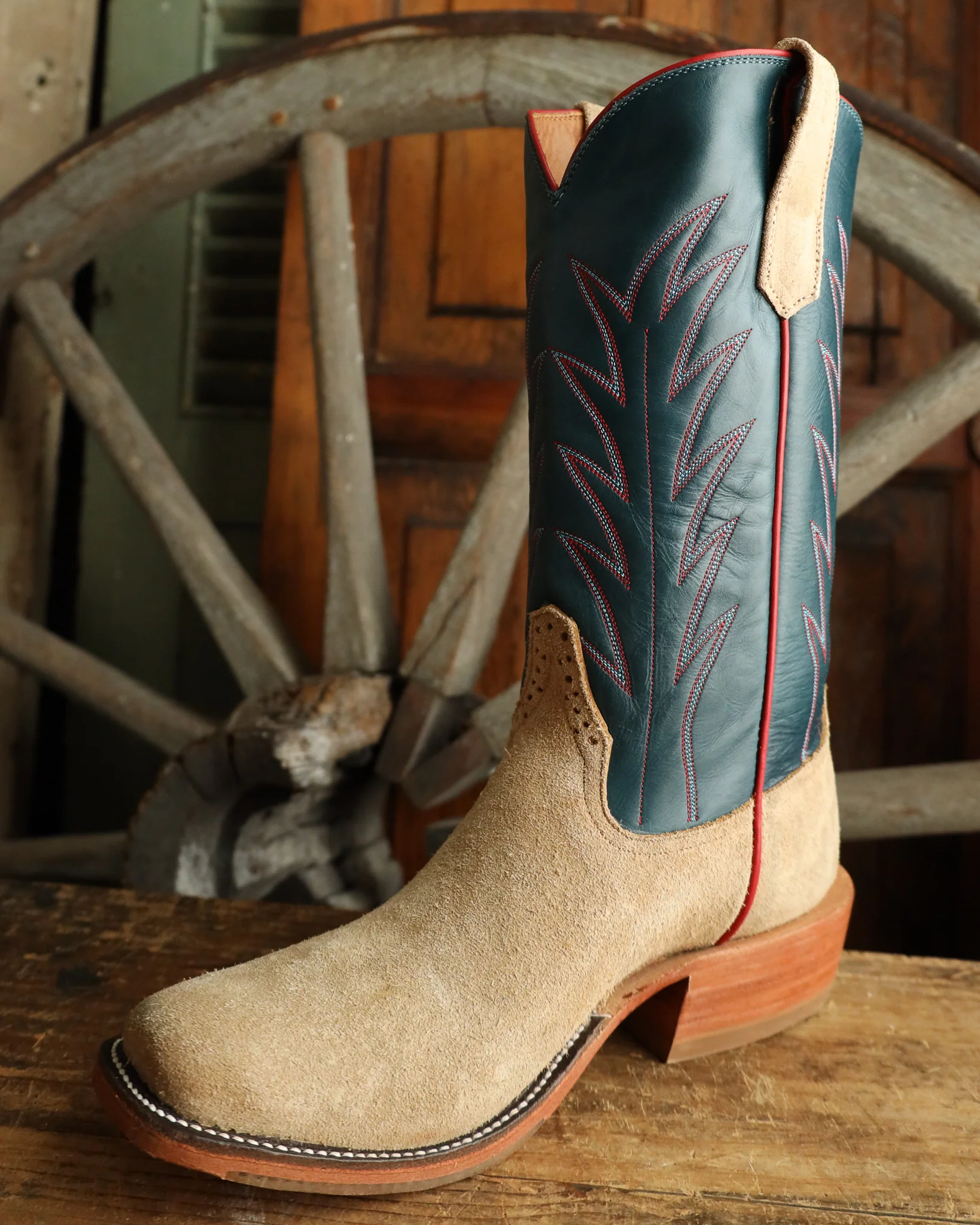 RIOS OF MERCEDES CRAZY HORSE ROUGHOUT TAN AND NAVY 13" BOOT - Image 5