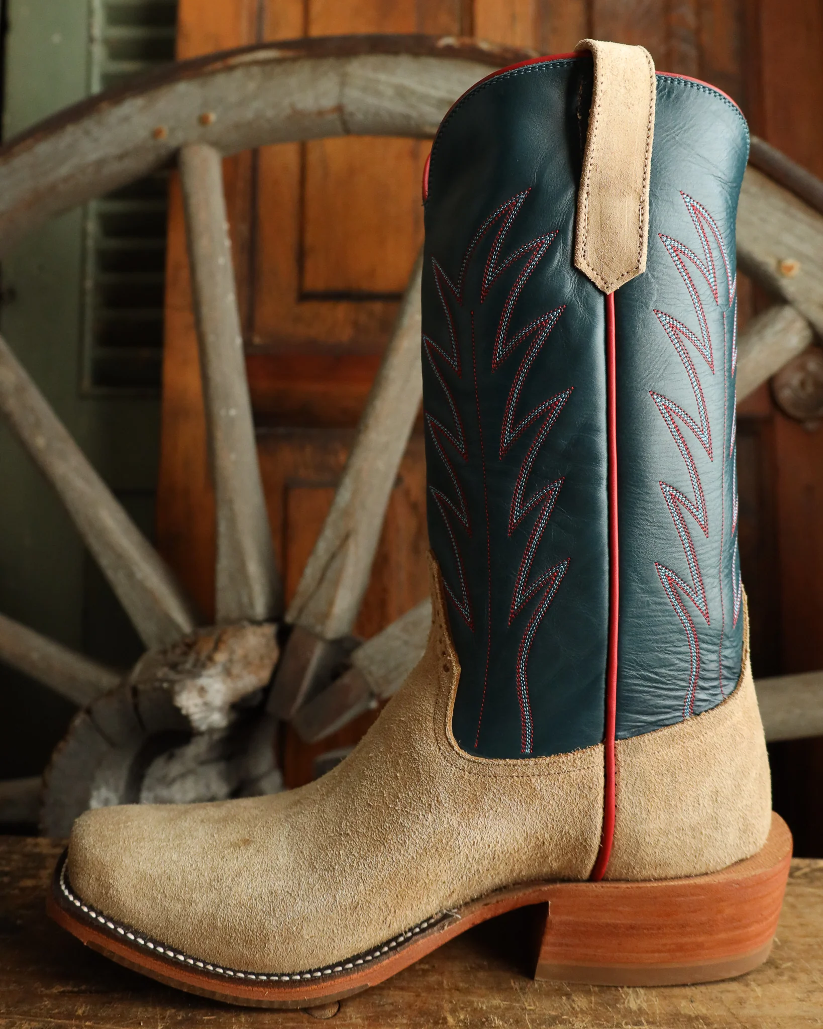 RIOS OF MERCEDES CRAZY HORSE ROUGHOUT TAN AND NAVY 13" BOOT - Image 6